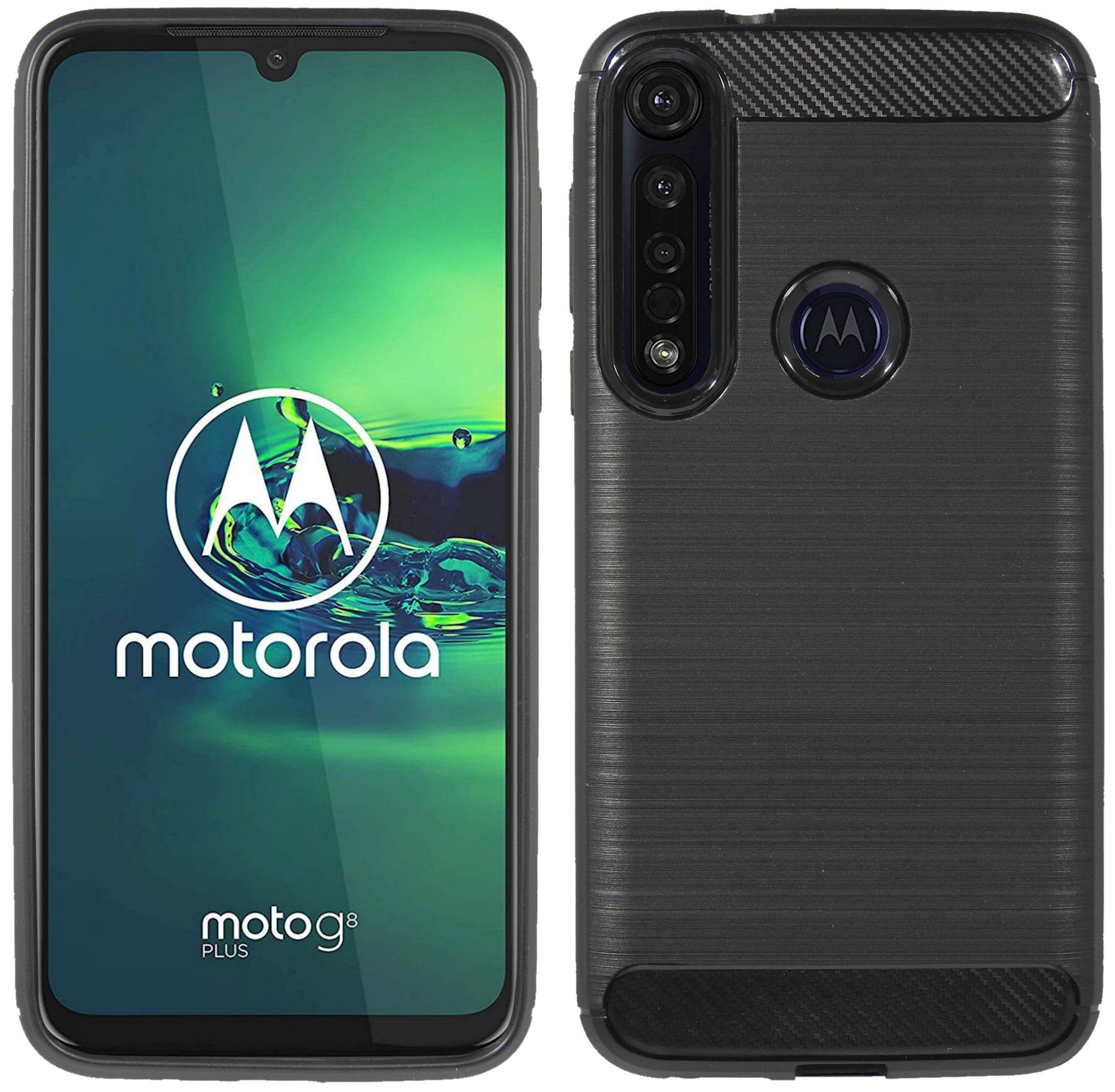 cofi1453 Handyhülle Silikon Hülle Carbon für Motorola Moto G8 Plus, Case Cover Schutzhülle Bumper