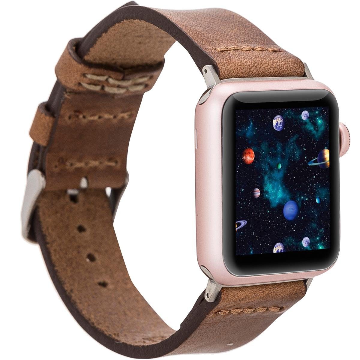 Braun Smartwatch-Armband Series Armband, Vintage 1-8 Büffel-Leder 42/44/45mm mit Watch für in Burkley kompatibel Apple Watch Apple