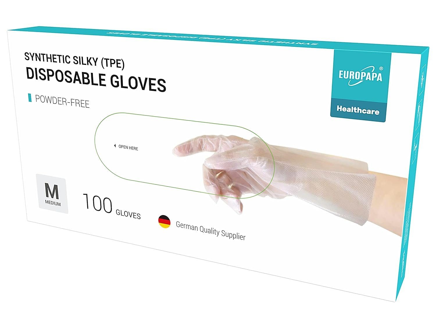 EUROPAPA Einweghandschuhe 100, 200, 300, 450 Stk Vorteilspack TPE Einweghandschuhe in Box (100-St) Einmalhandschuhe latexfrei Gummihandschuhe puderfrei Handschuhe