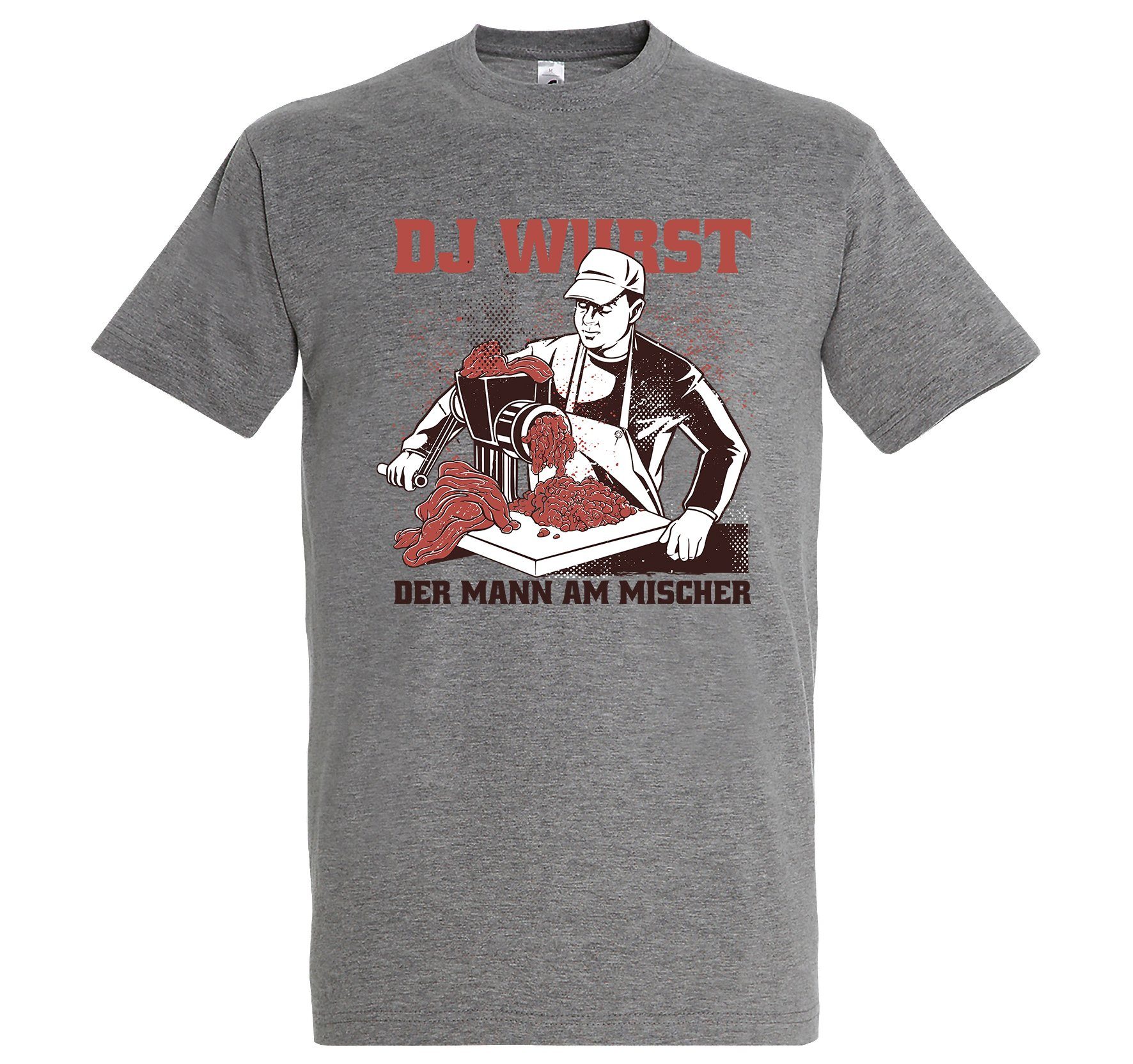 Youth Designz T-Shirt Fleischer DJ Wurst Herren Shirt mit lustigem Frontprint Grau | T-Shirts