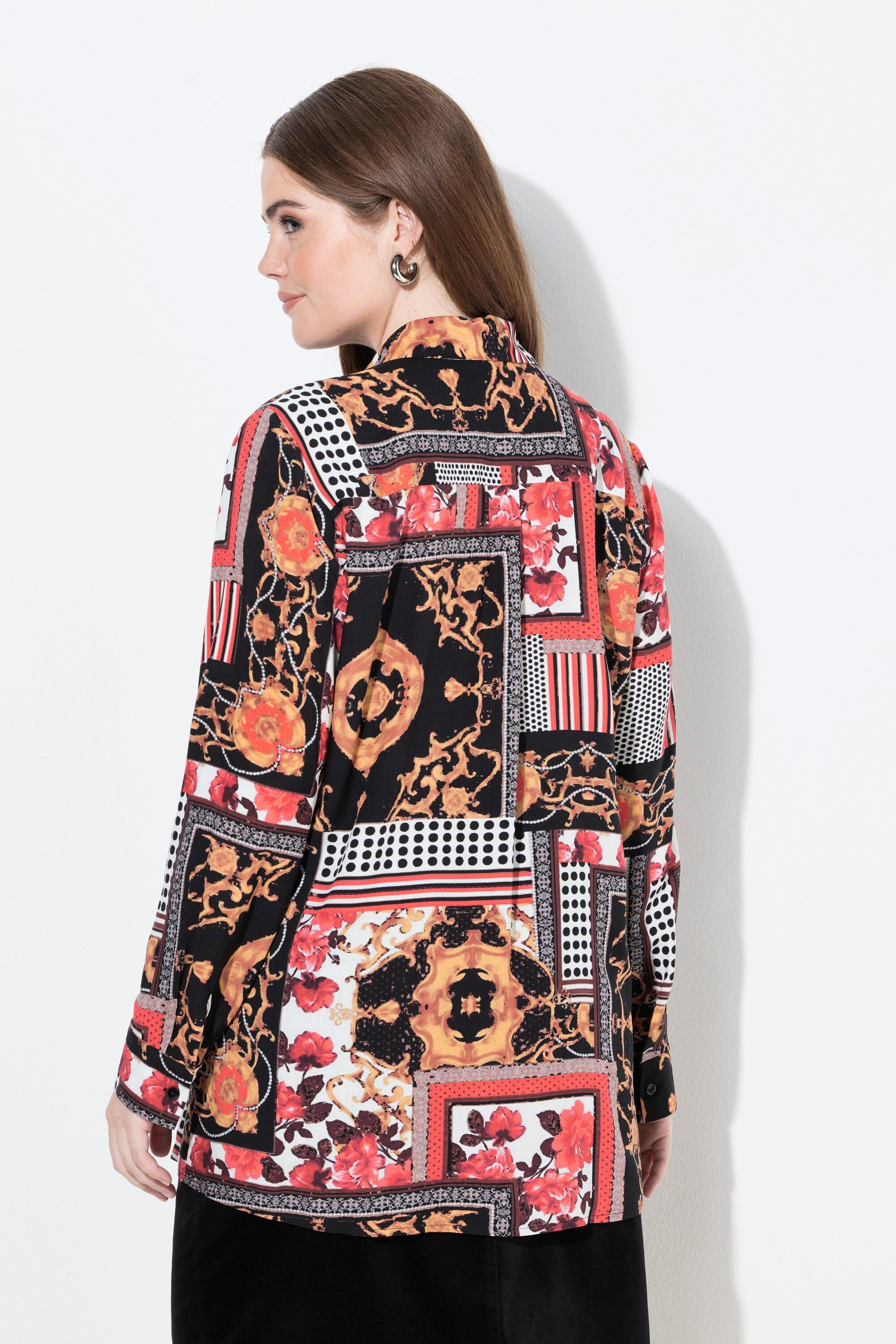 Ulla Popken Hemdbluse Hemdbluse Landhausmuster Hemdkragen Langarm