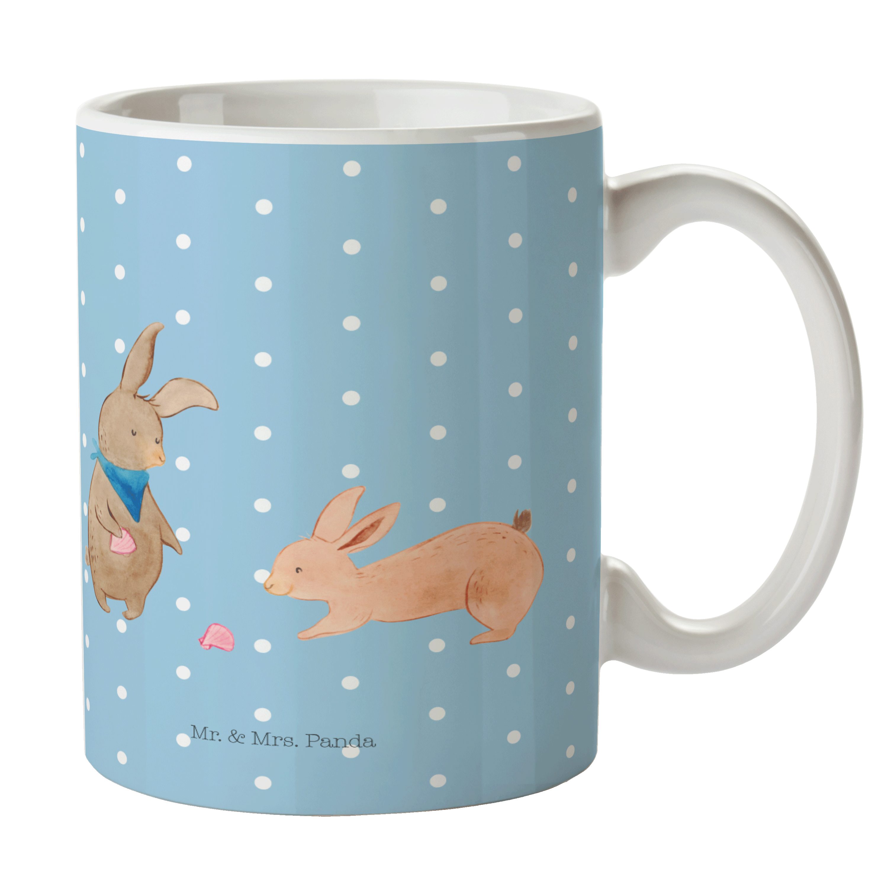 Mr. & - Pastell Tasse Blau Kaffeebecher, Mrs. - Geschenk, Hasen Panda Keramik Muschel Sprüche, Tasse