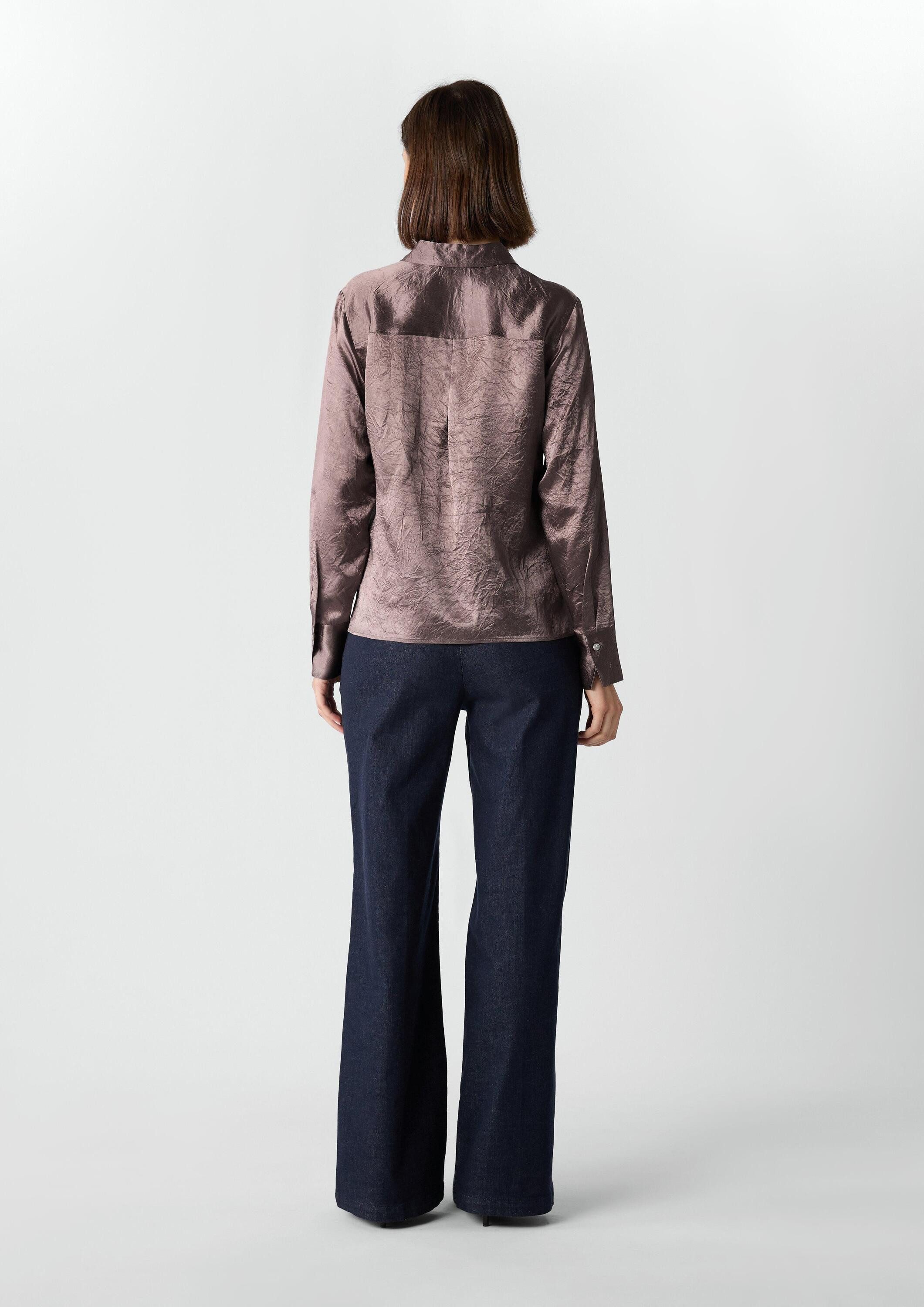 comma Langarmbluse Bluse Hemdbluse aus crinkled Satin mit Zierknöpfen