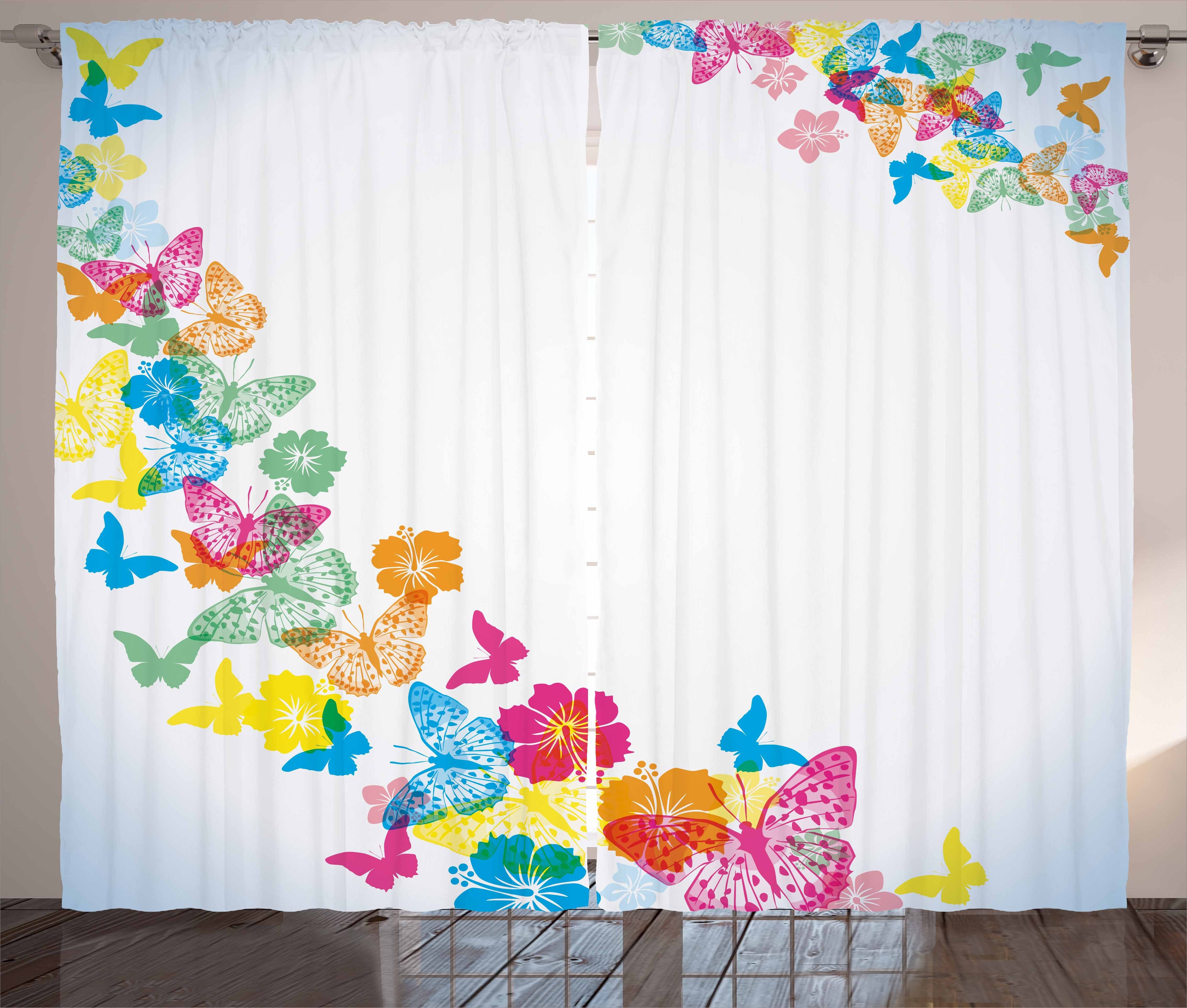 Gardine Schlafzimmer Kräuselband Vorhang mit Schlaufen und Haken, Abakuhaus, Luau Bunte Schmetterlings-Borders