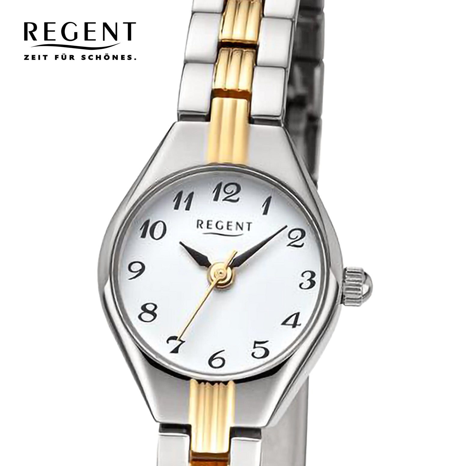 Armbanduhr 18,5mm), Damen (ca. Metallarmband Armbanduhr Quarzuhr Regent groß extra Analog, rund, Regent Damen