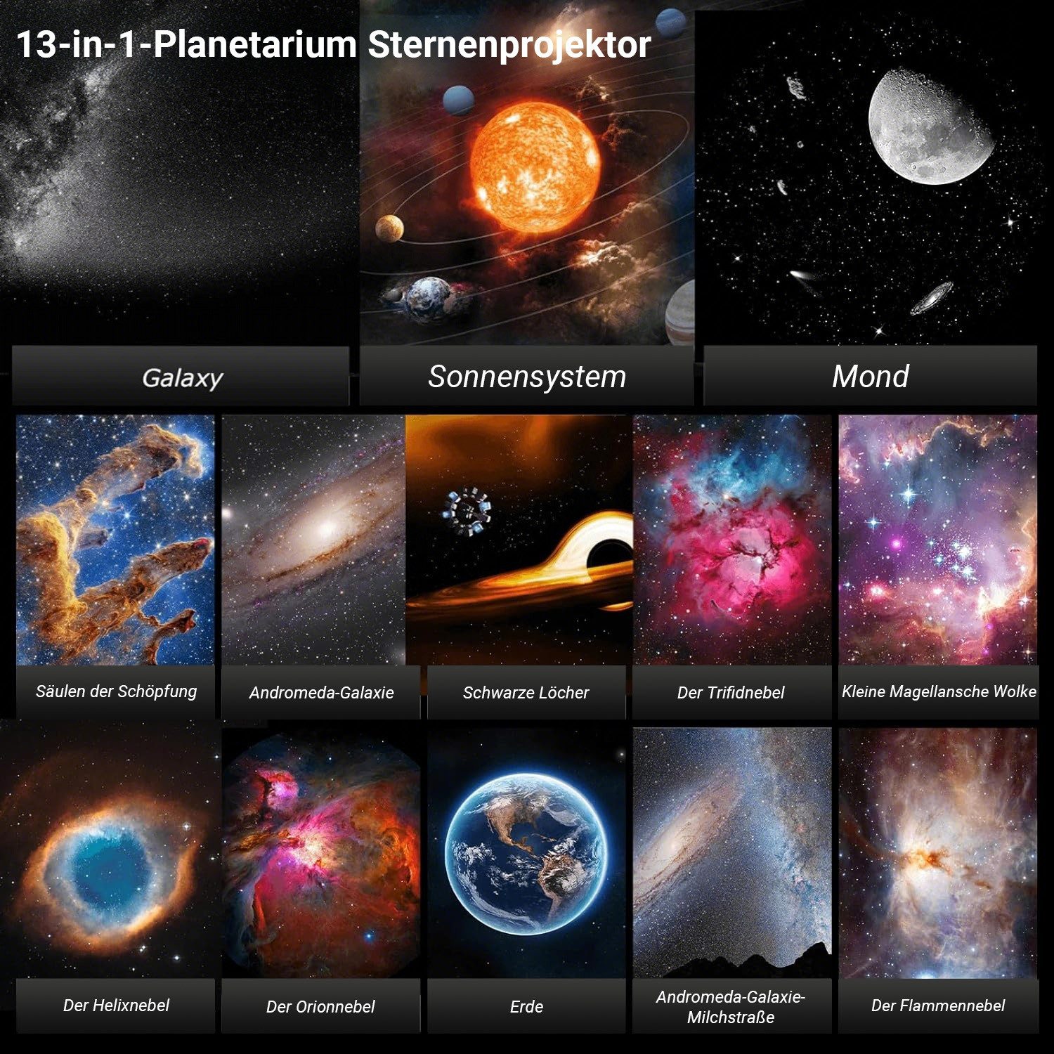 SERBASIC LED-Sternenhimmel HD Planetarium Astronaut Projektor, Dimmbar, Filmprojektionslampe, Timer, 360°drehbarer Nachtlichter, Augenschutz, 13-in-1