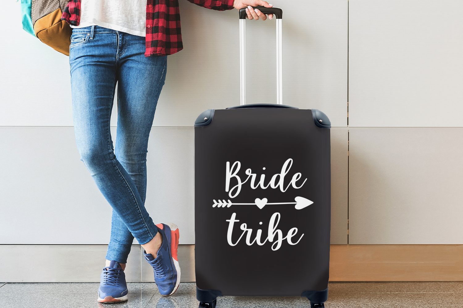 Worten 4 ein Handgepäckkoffer Ferien, Handgepäck rollen, MuchoWow Rollen, und "Bride" durch den schwarzem, "Tribe" mit auf Herz mit Pfeil für Reisetasche Reisekoffer Trolley,