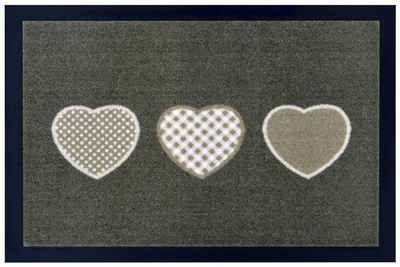 Fußmatte Three Hearts, HANSE Home, rechteckig, Höhe: 7 mm, In- & Outdoor, Rutschfest, Türmatte, Waschbar, Wetterfest, Flur