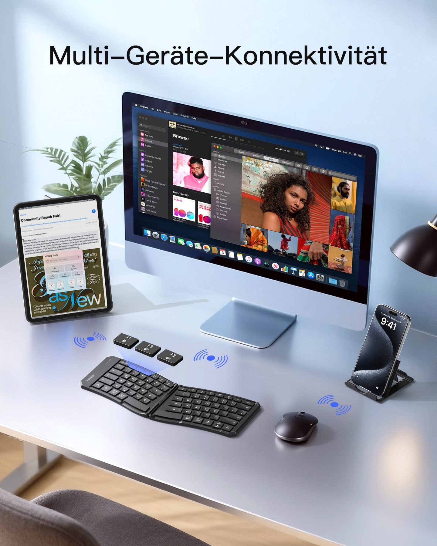 Inateck Faltbare Tastatur Ergonomische, Dual-Fold Magnetic, mit 3 BT Wireless-Tastatur (für Windows, iPad OS, Android, iOS) – Bild 4 von 5