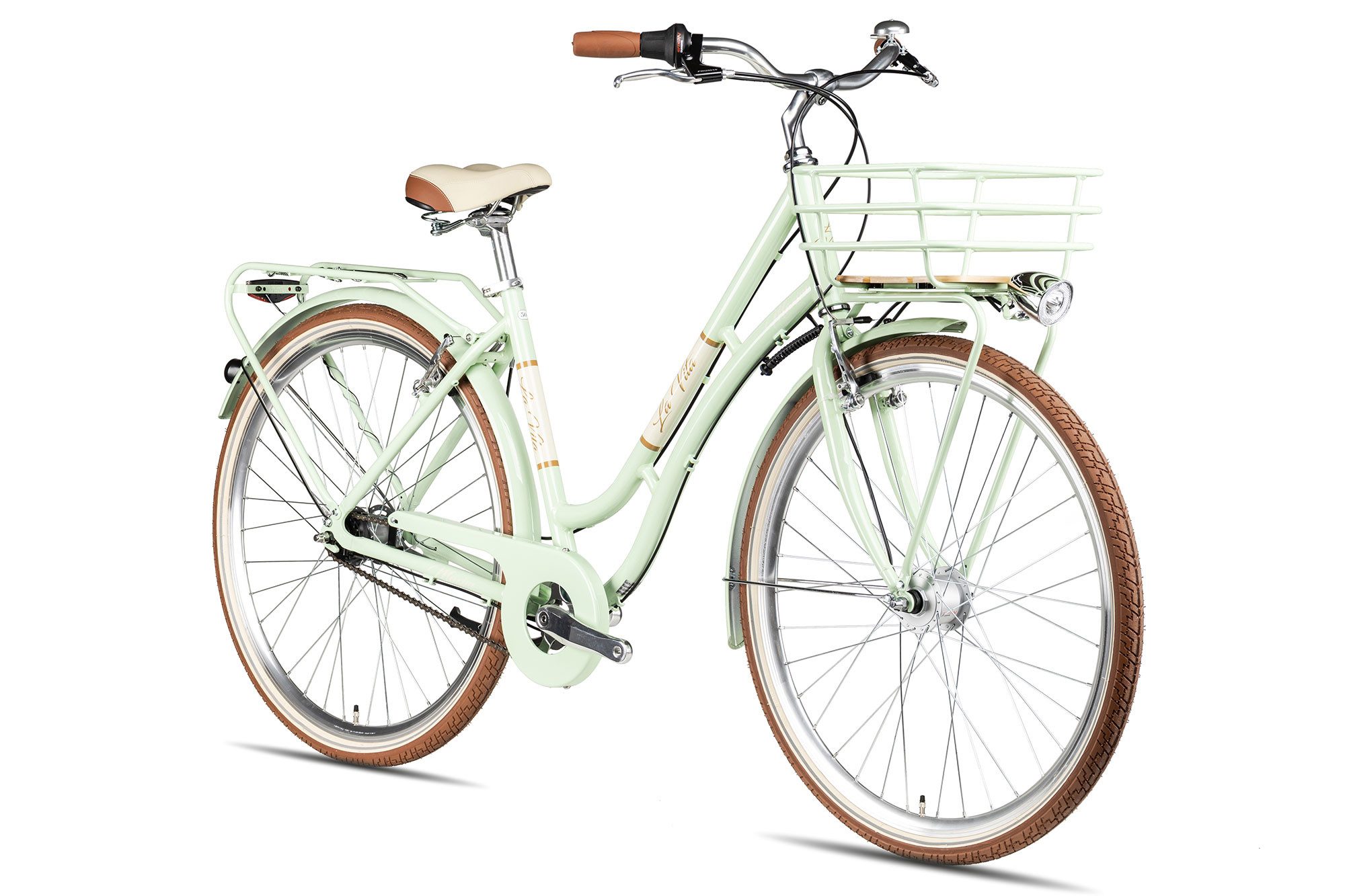 Maxim Cityrad Maxim La Vita Nexus, 7 Gang Shimano Nexus 7 Rücktritt Schaltwerk, Nabenschaltung Rücktritt, Gepäckkorb über Vorderrad grün