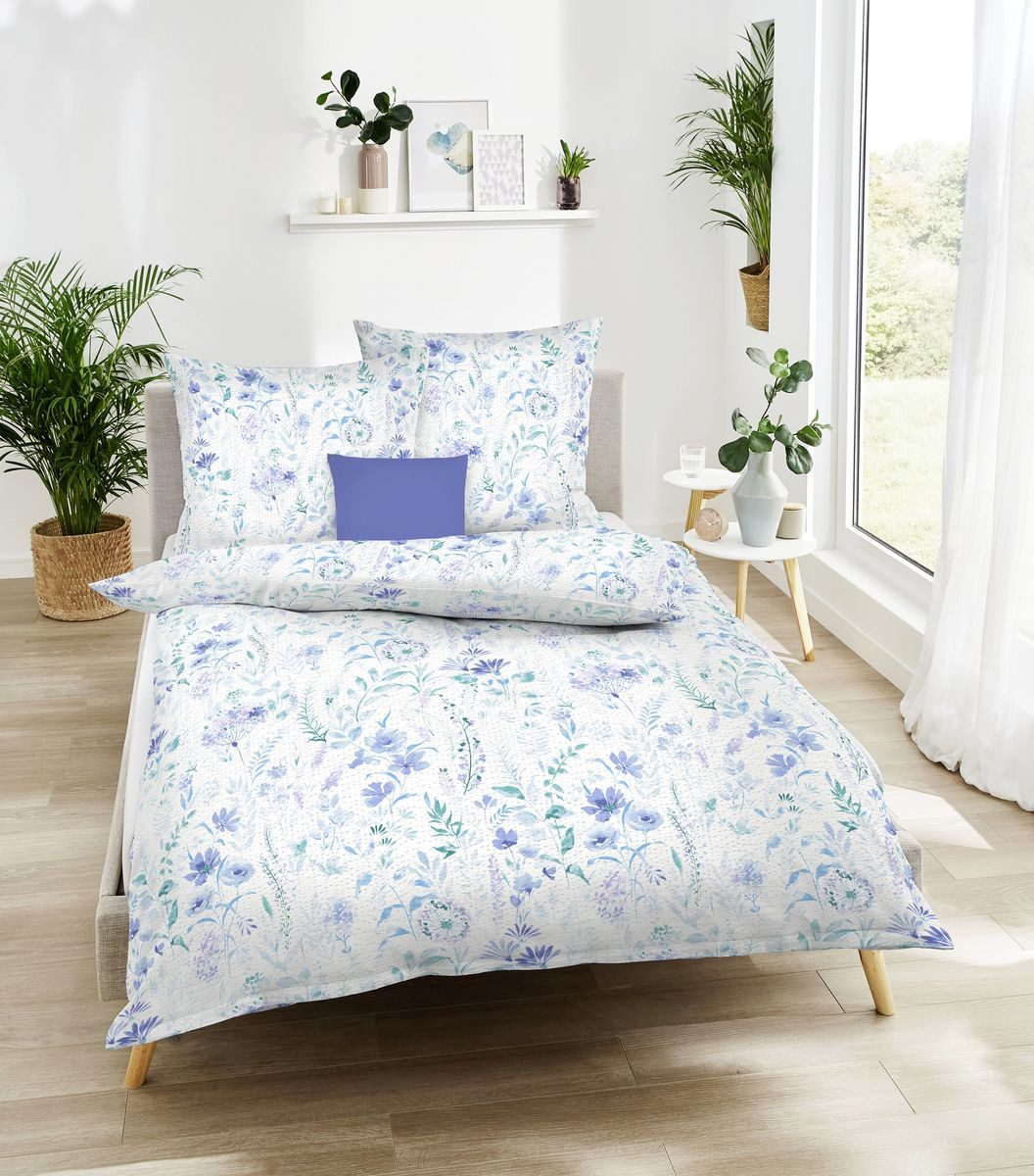 Kaeppel Bettwäsche 135x200cm Lara Blau Blumenmuster günstig online kaufen