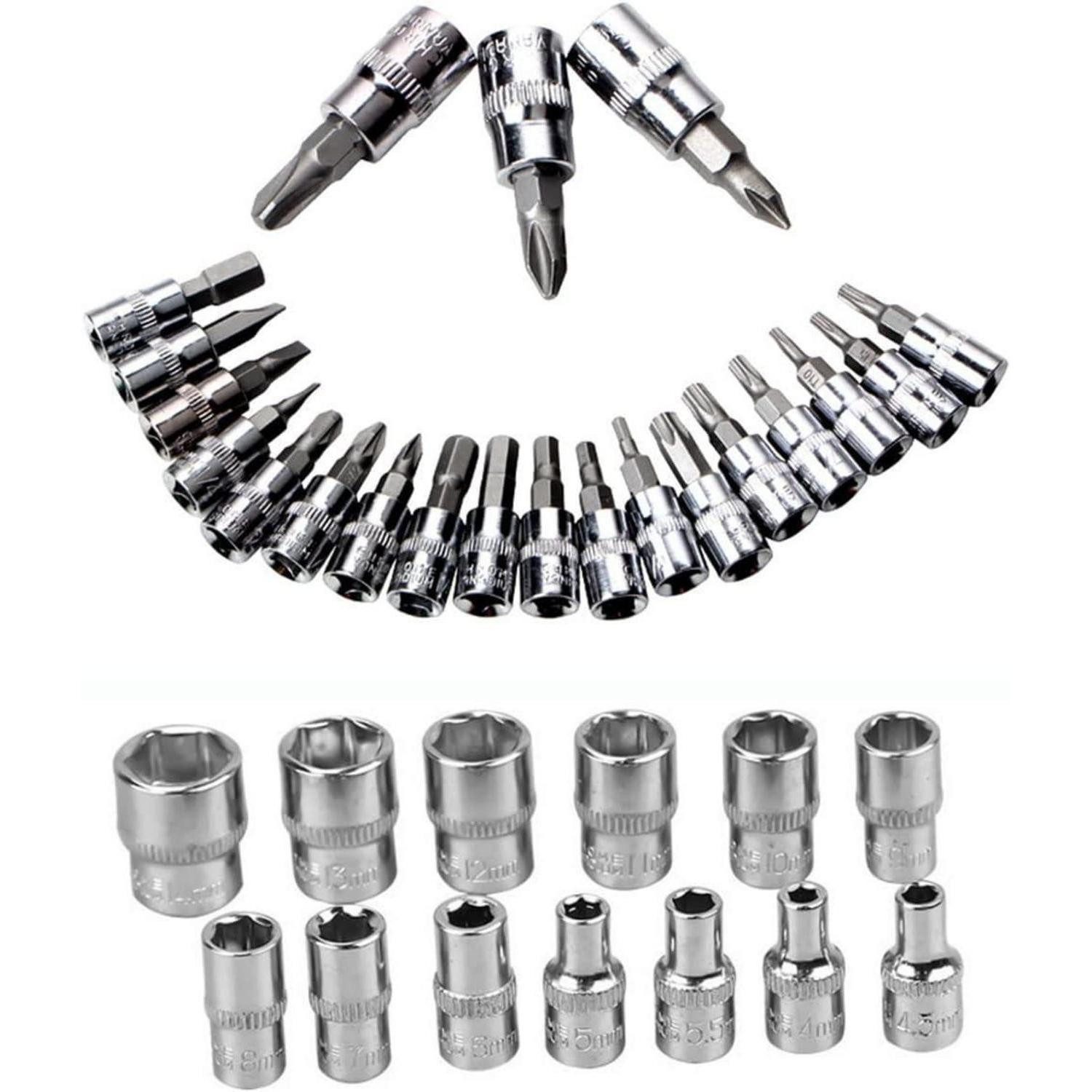 LuxusKollektion Werkzeugset Ratschen-Stecknuss-Set 46tlg. 1/4" mit Bits