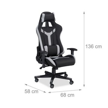 relaxdays Gaming-Stuhl Gaming Stuhl XR10 für Pro Gamer, Grau