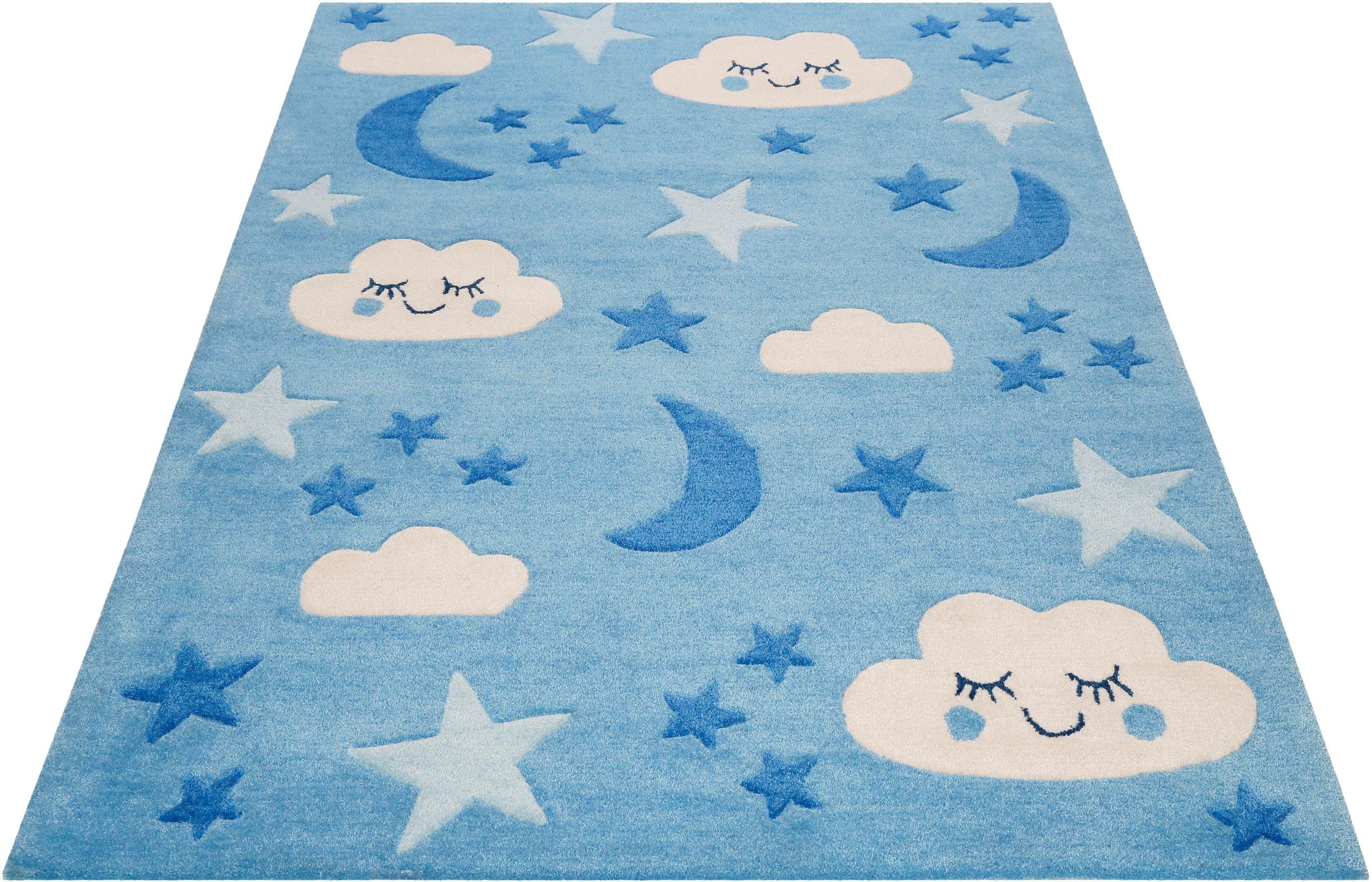 SMART KIDS Kinderteppich LaLeLu, rechteckig, Höhe: 9 mm, Mond Sterne Wolken, Konturenschnitt