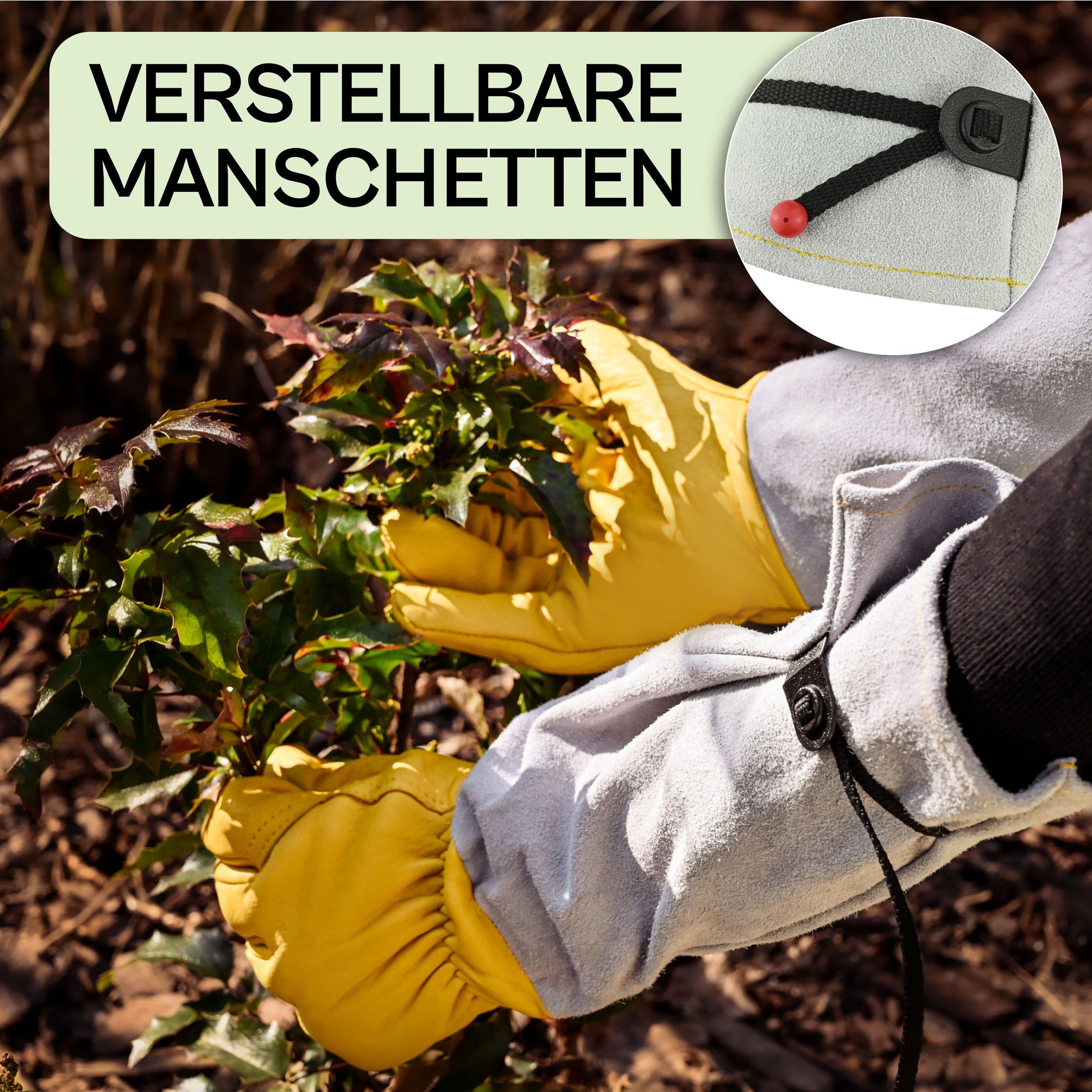 Praknu Gartenhandschuhe Praknu Verstellbare - Dornenfest 388 Manschetten EN L Zertifiziert Rosenhandschuhe - (Packung) Leder