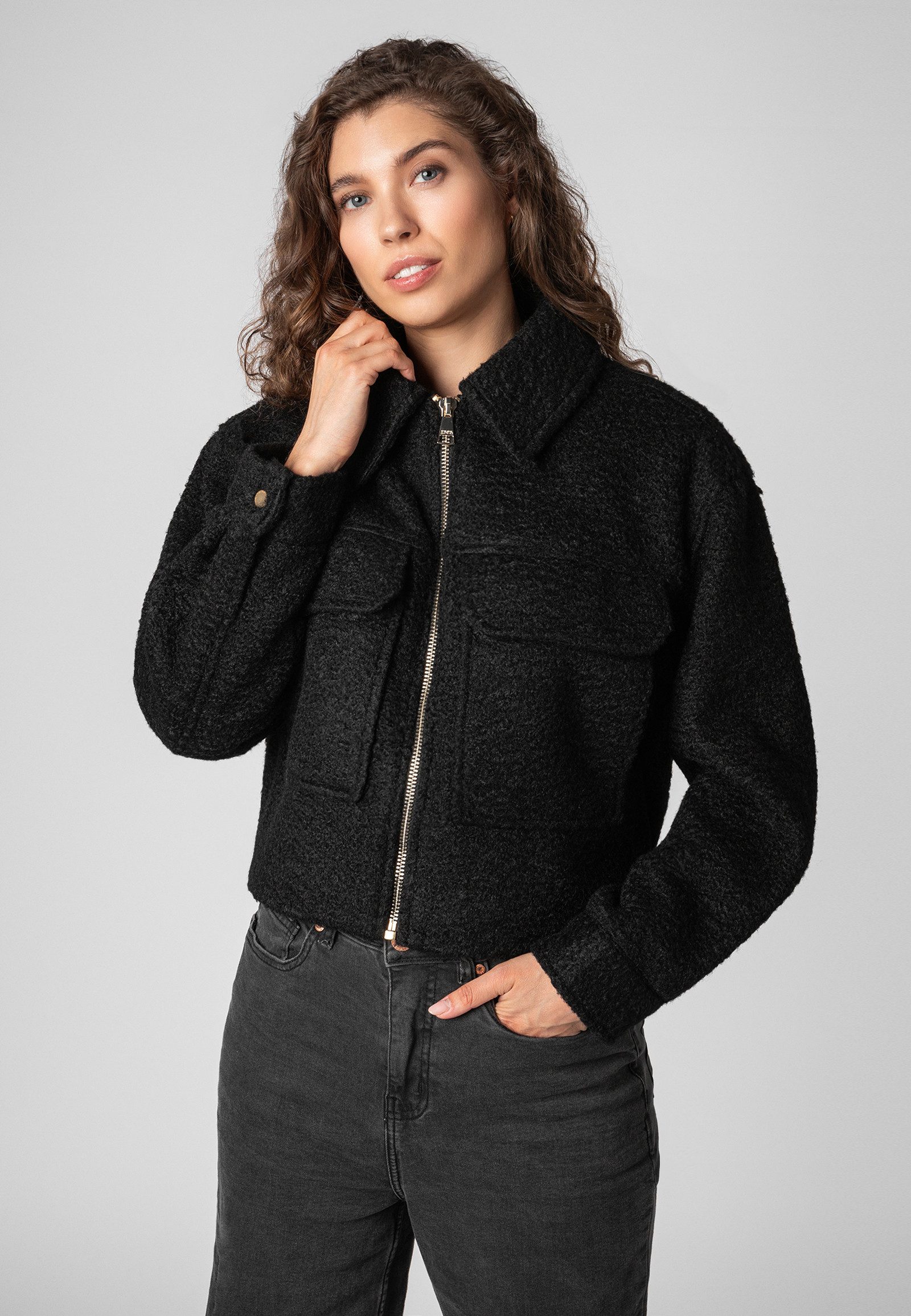 SUBLEVEL Hemdjacke Damen Kurzjacke Hemdjacke Umlegekragen, überschnittene S günstig online kaufen