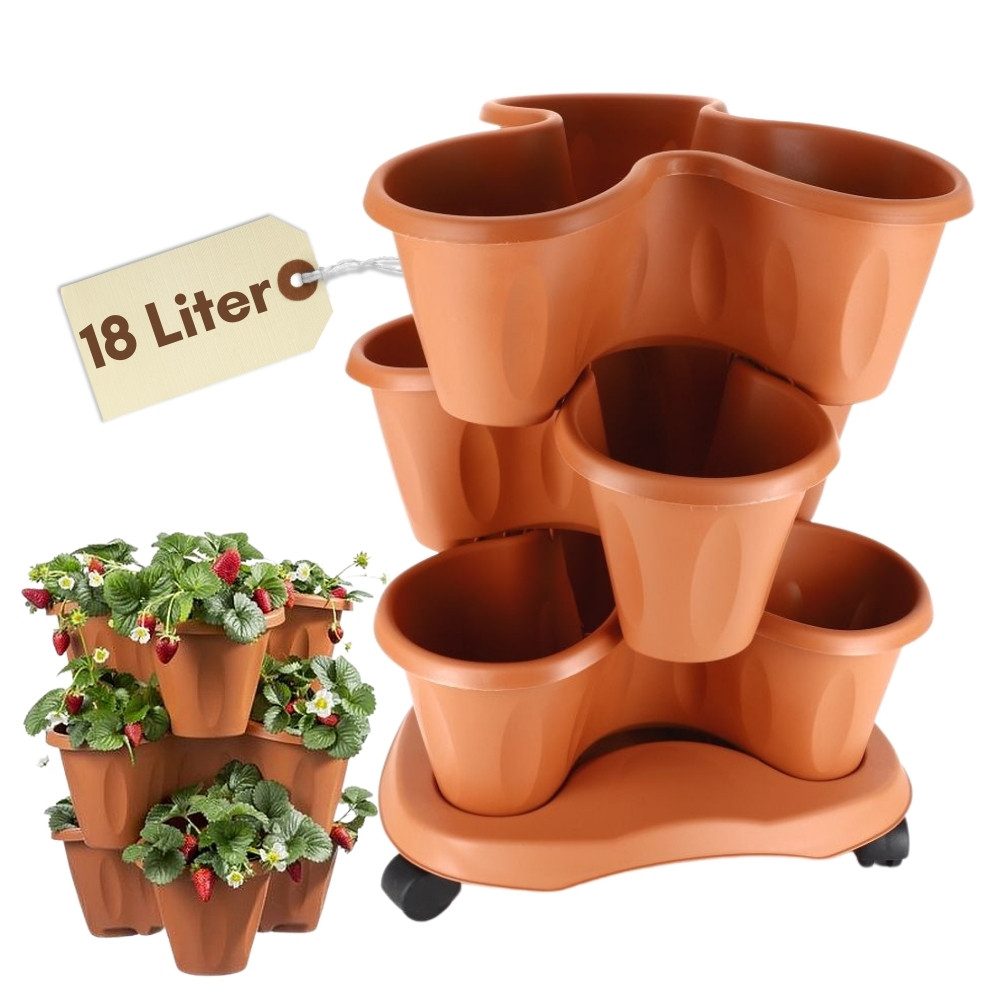 GarPet Blumentopf Pflanzturm Erdbeerturm 3er Set Säulentopf Stapelbar Vertikaler Garten