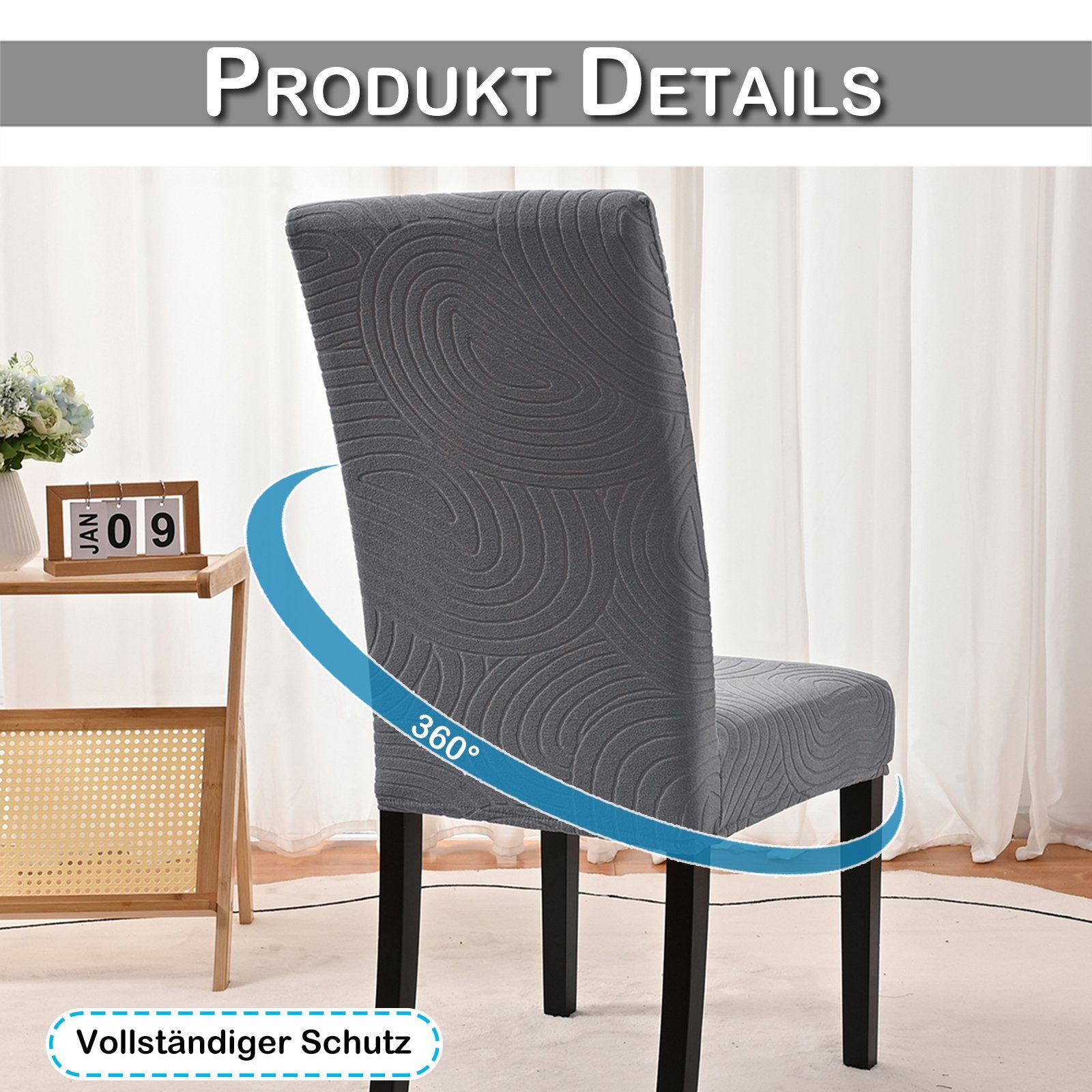 Universal Stuhlbezug 1/2/4/6/8er Stuhlhusse 2 Farbe, Grau Elastisch Schwingstühle für Stuhlhussen und Esszimmerstühle Stuhlüberzug Stretch Spannbezug BTTO,