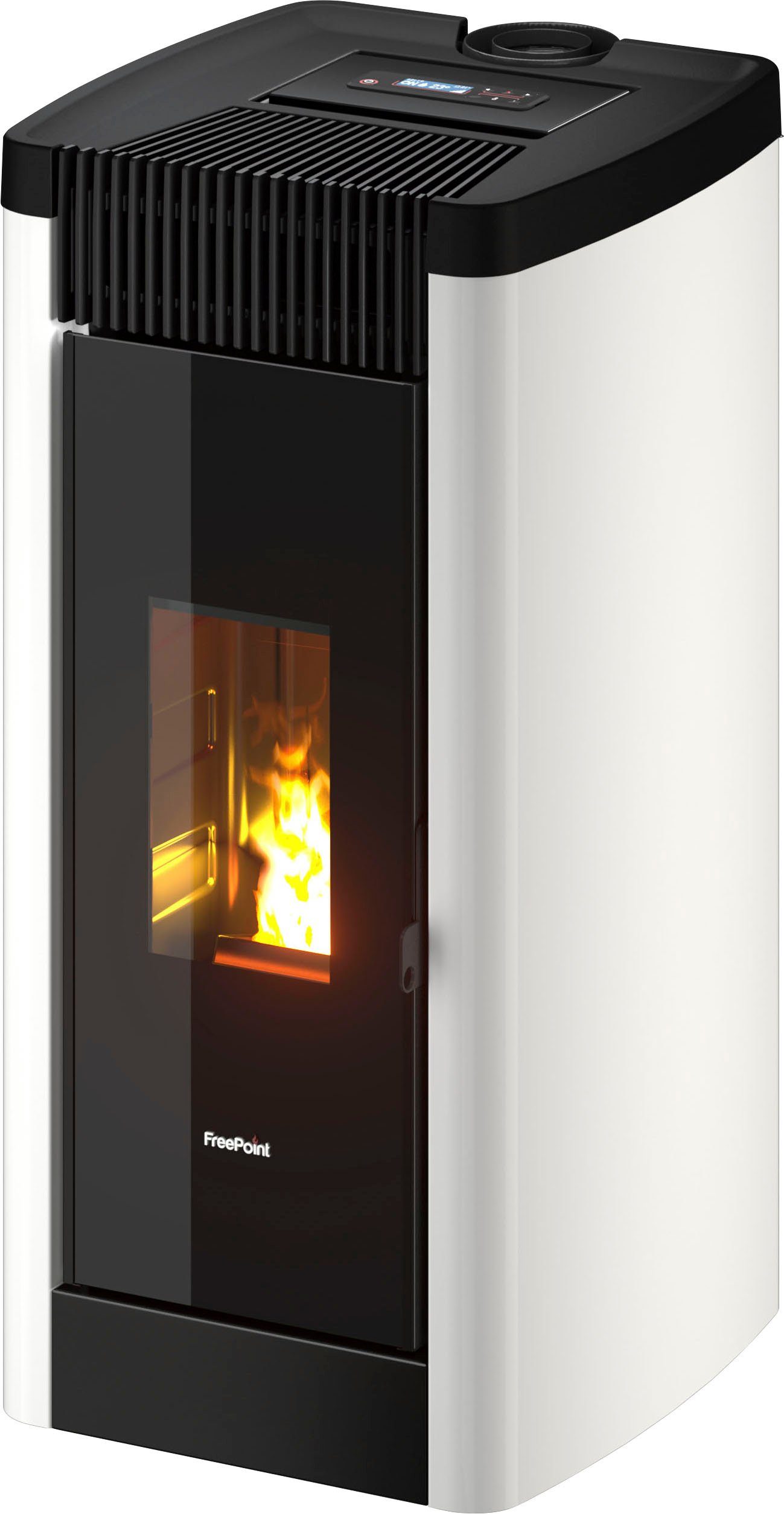 Freepoint Pelletofen Steel 9 Metall weiss, 9,5 kW, Zeitbrand, Integriertes Wi-Fi, AIRTIGHT Dichtes Verbrennungsraum