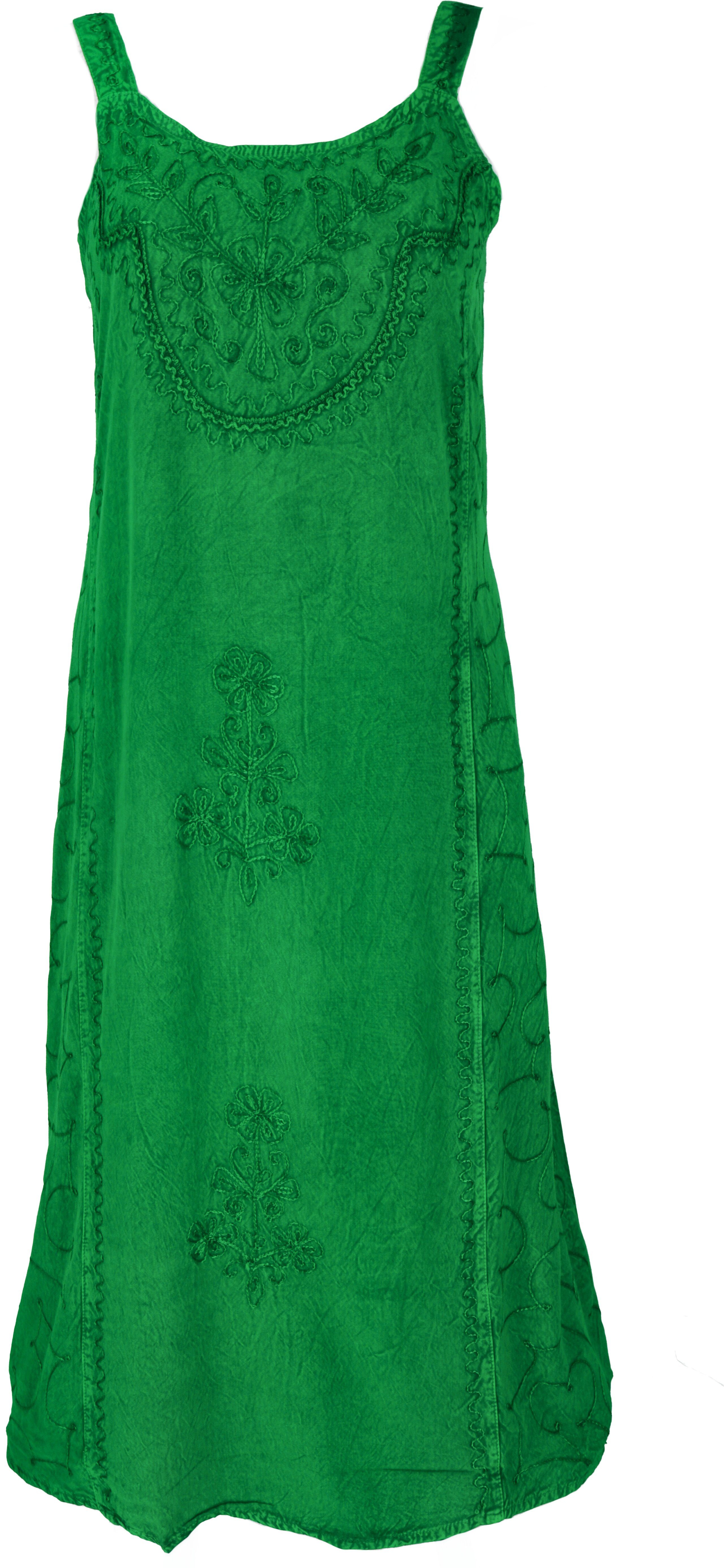 Midikleid Boho alternative Guru-Shop indisches Bekleidung grün - Sommerkleid chic Besticktes