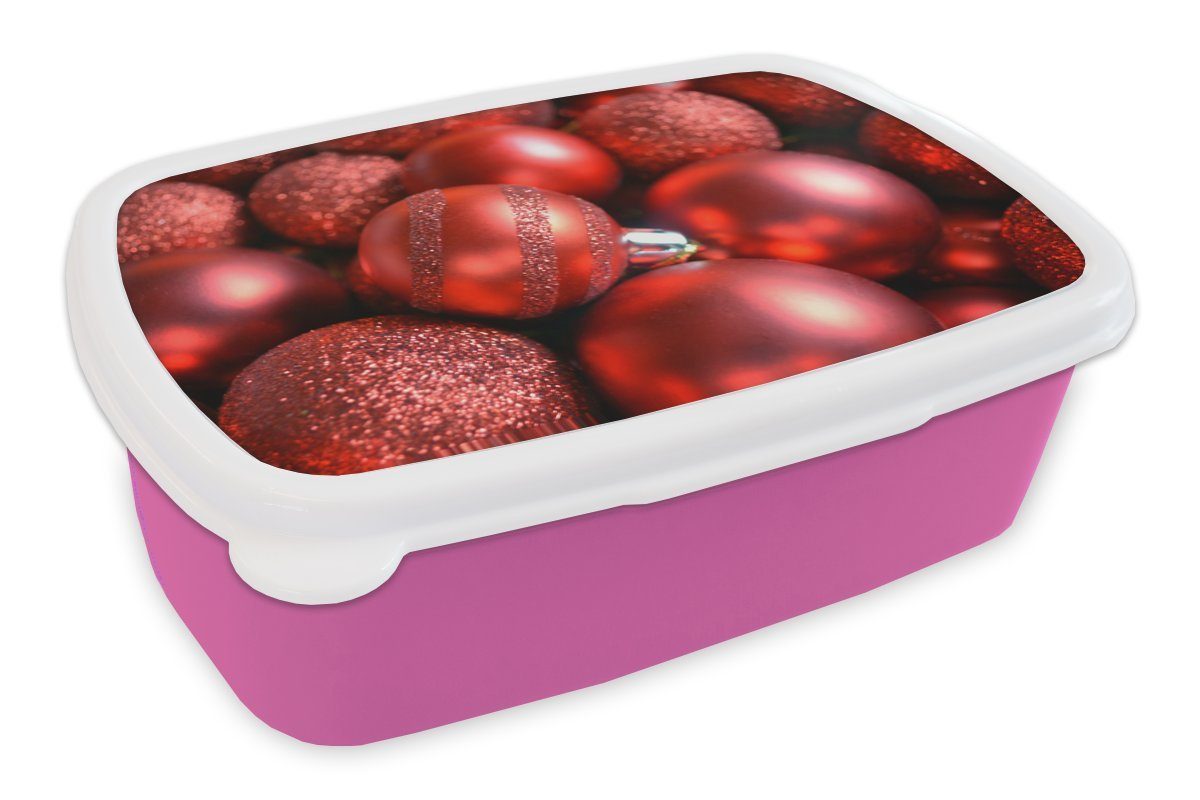 MuchoWow Lunchbox Rote Kugeln mit verschiedenen Texturen, Kunststoff, (2-tlg), Brotbox für Erwachsene, Brotdose Kinder, Snackbox, Mädchen, Kunststoff rosa