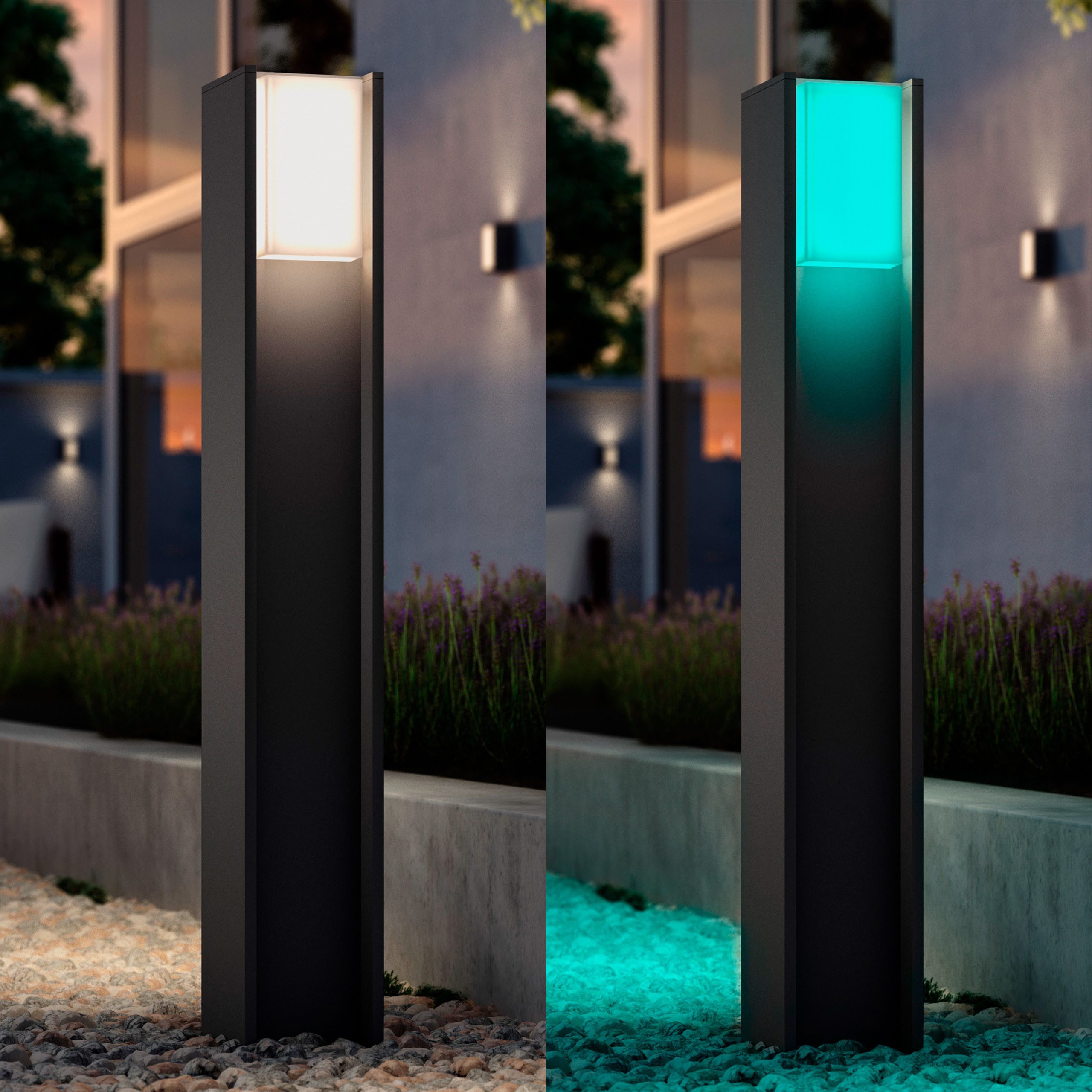 Philips Hue LED Außen-Stehlampe Turaco Wegeleuchte Weiß- & Farblicht, Blinker, Dimmer, Farbwechsel, Memoryfunktion, Smart Home, Timerfunktion, erweiterbar, mehrere Helligkeitsstufen, LED wechselbar, RGB, 1100lm, IP44 wetterfest, inkl. Leuchtmittel, anthrazit