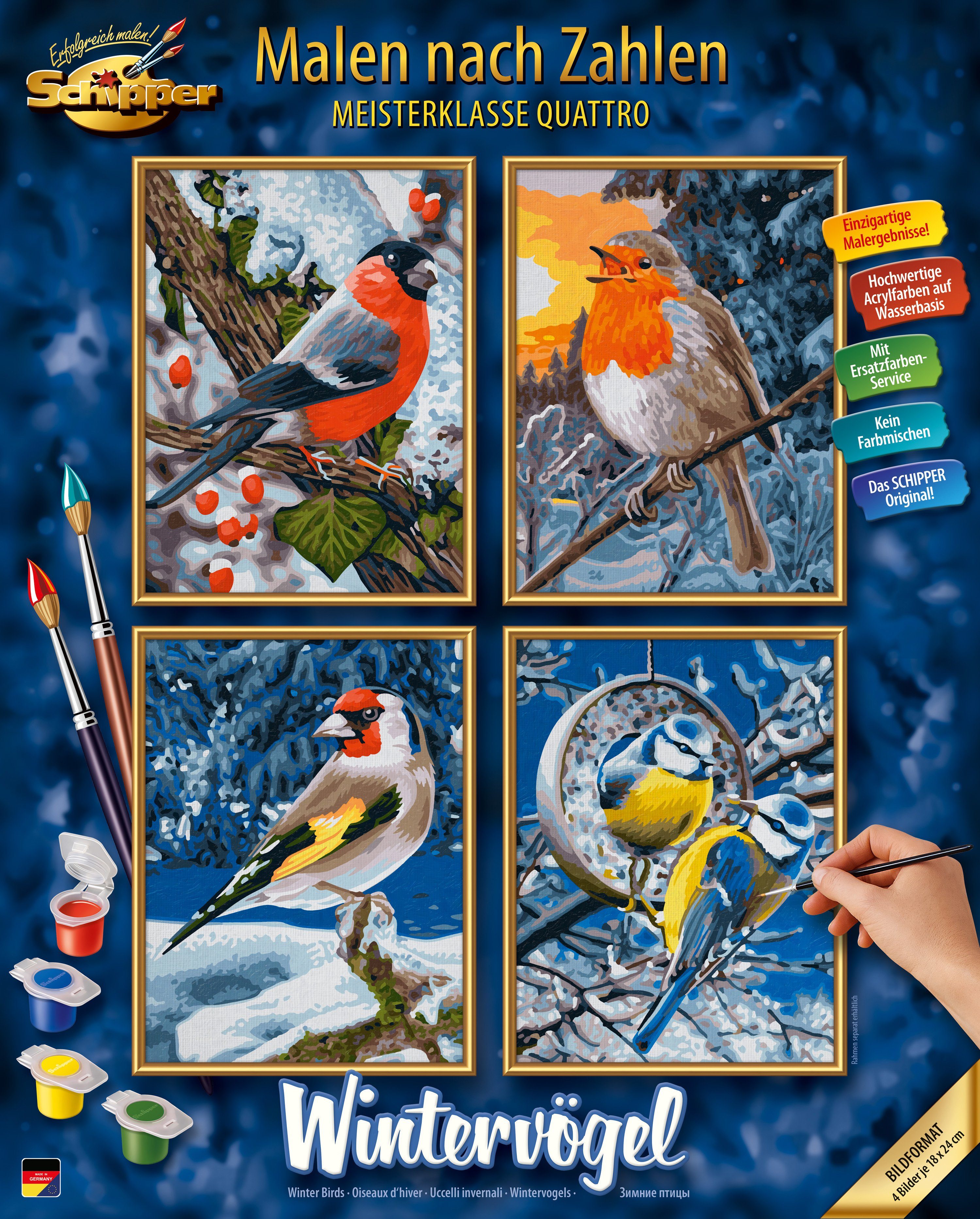 Schipper Malen nach Zahlen Meisterklasse Quattro - Wintervögel, Made in Germany