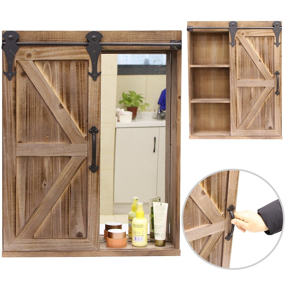 Feel2Home Spiegelschrank Wandschrank Schiebetür Spiegelschrank Regal Weiß braun Hängeschrank (Stück, Regalböden, Türen) Inkl. Spiegel auf der rechten Seite