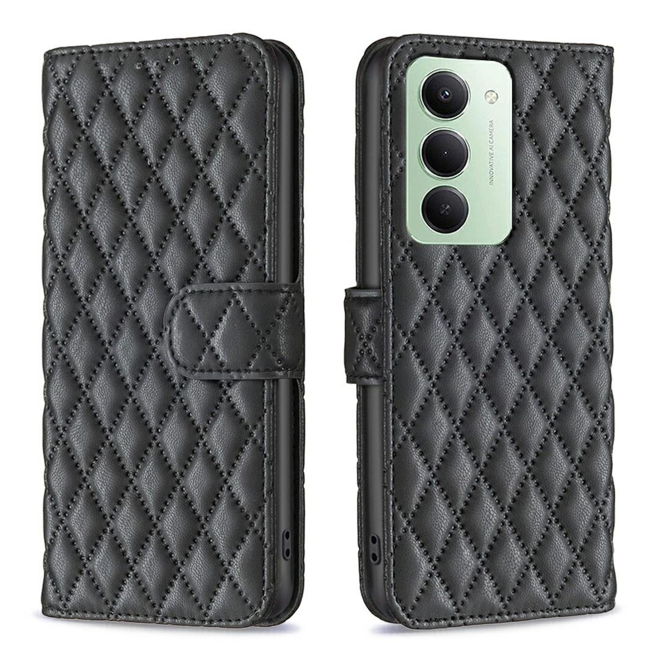 Wigento Handyhülle Für Xiaomi Redmi 15 5G Kunstleder Diamant Rauten Muster Flip Hülle, Kartenfächer, Standfunktion, Wallet-Design