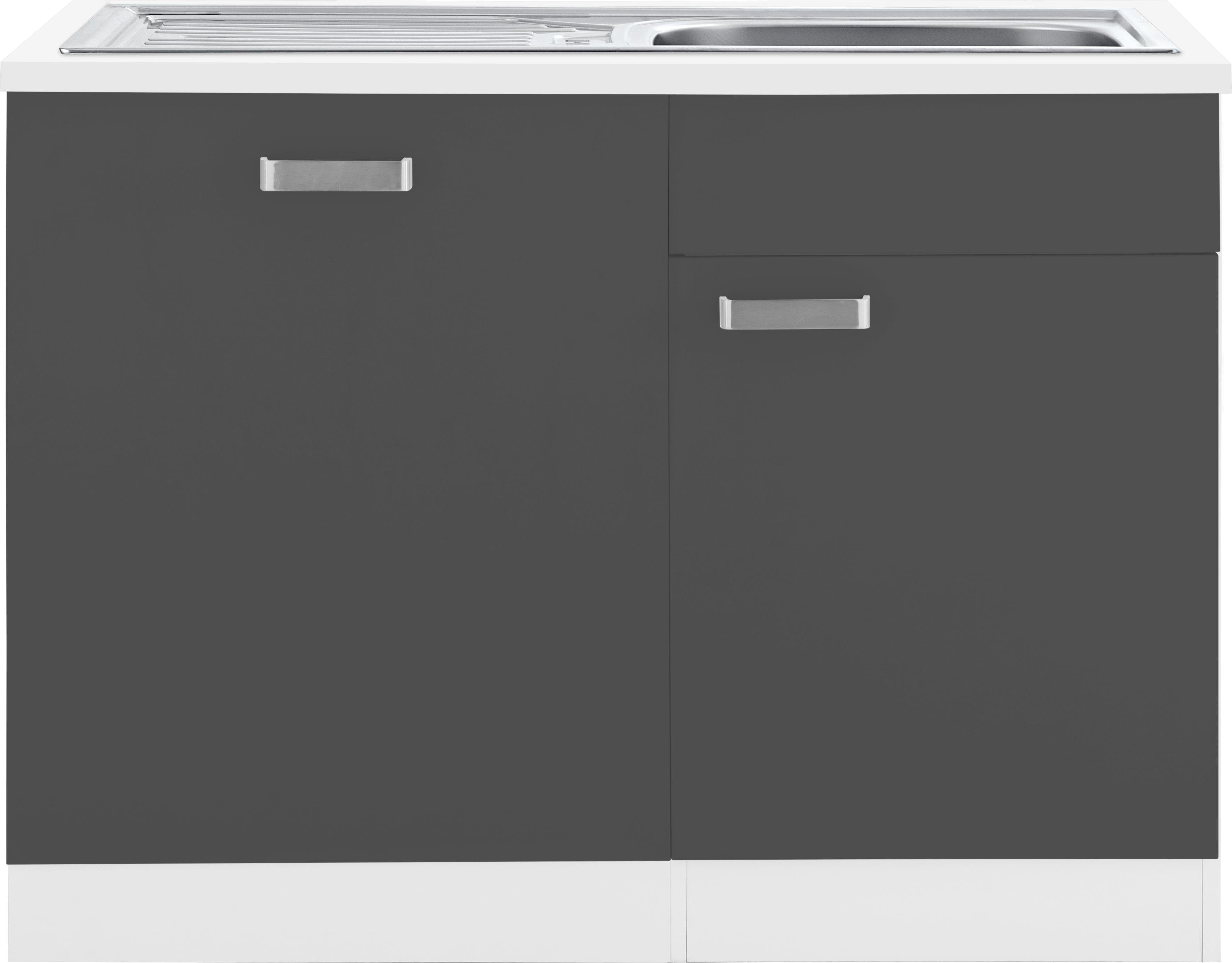 wiho Küchen Spülenschrank Husum 110 cm breit, inkl. Tür/Sockel für Geschirrspüler anthrazit/weiß