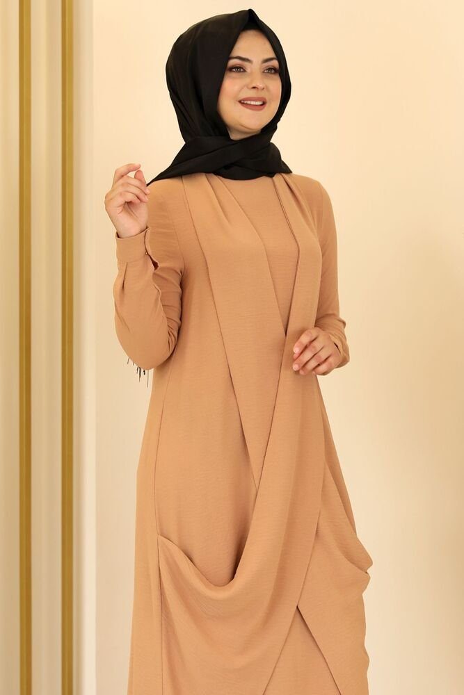 Maxikleid Kleid Modavitrini Aerobin Hijab Beige Almeda Abendkleid Basic Mode langärmliges