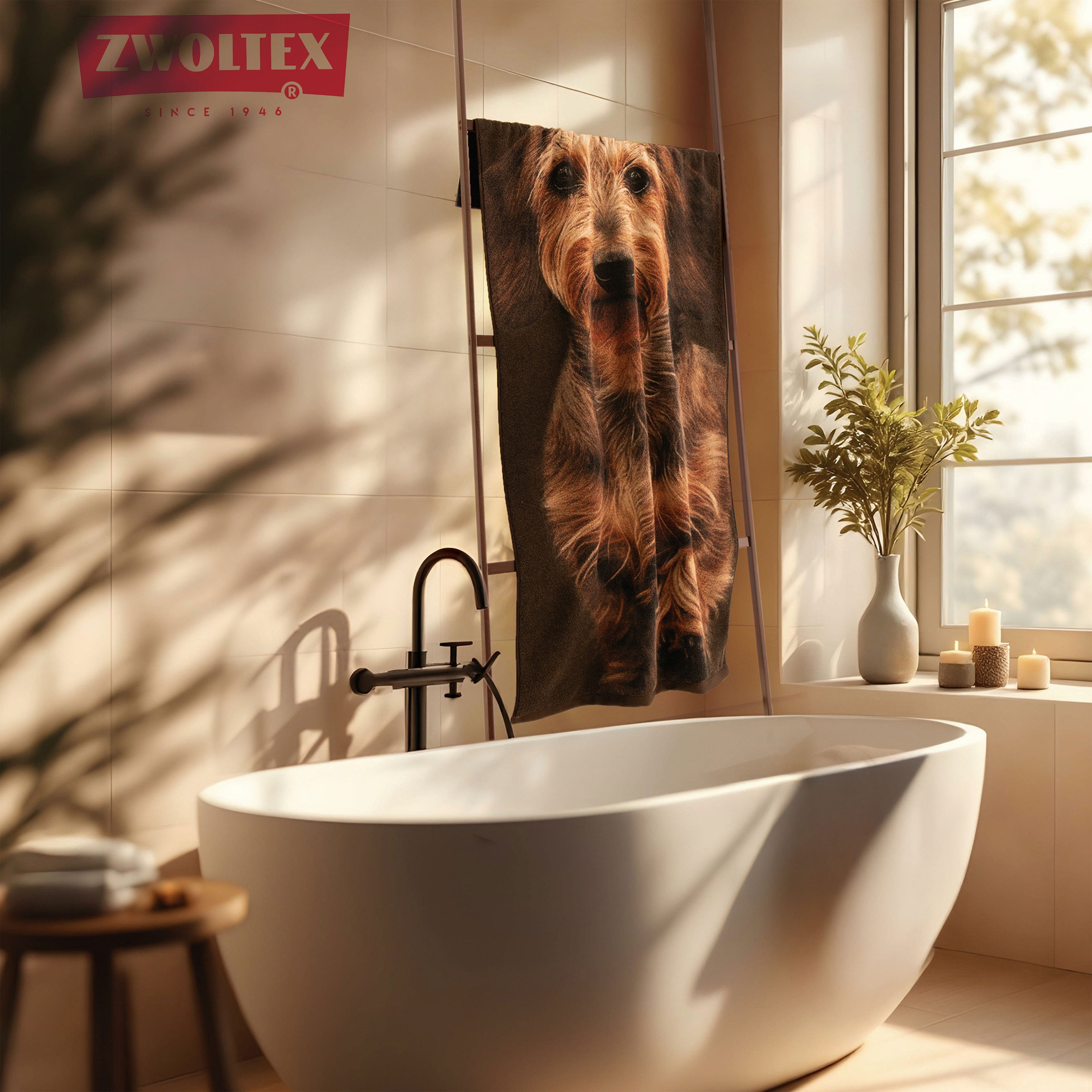 Zwoltex Handtücher Dackel Motiv Handtuch 600 g/m² Baumwollfrottee Männer, (50x100 cm 60° waschbar OEKO-TEX 100% GOTS Baumwolle), Fein strukturierter Motivdruck im Frottiergewebe