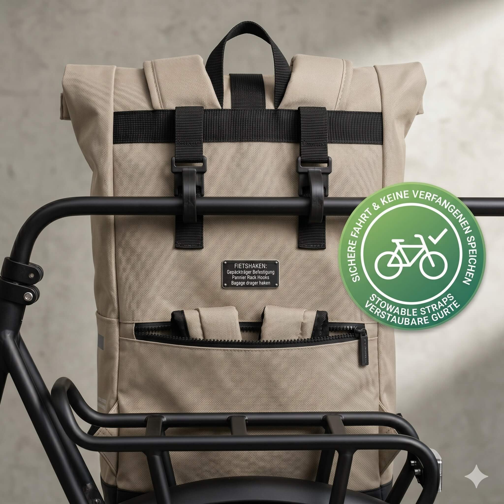 Norländer Fahrradrucksack Fahrrad-Rucksack 2in1 Gepäckträgertasche 24L Wasserabweisend Vegan, 2in1 Fahrradtasche, RPET Recycling, Fietshaken, Roll-Top, 20L, Vegan