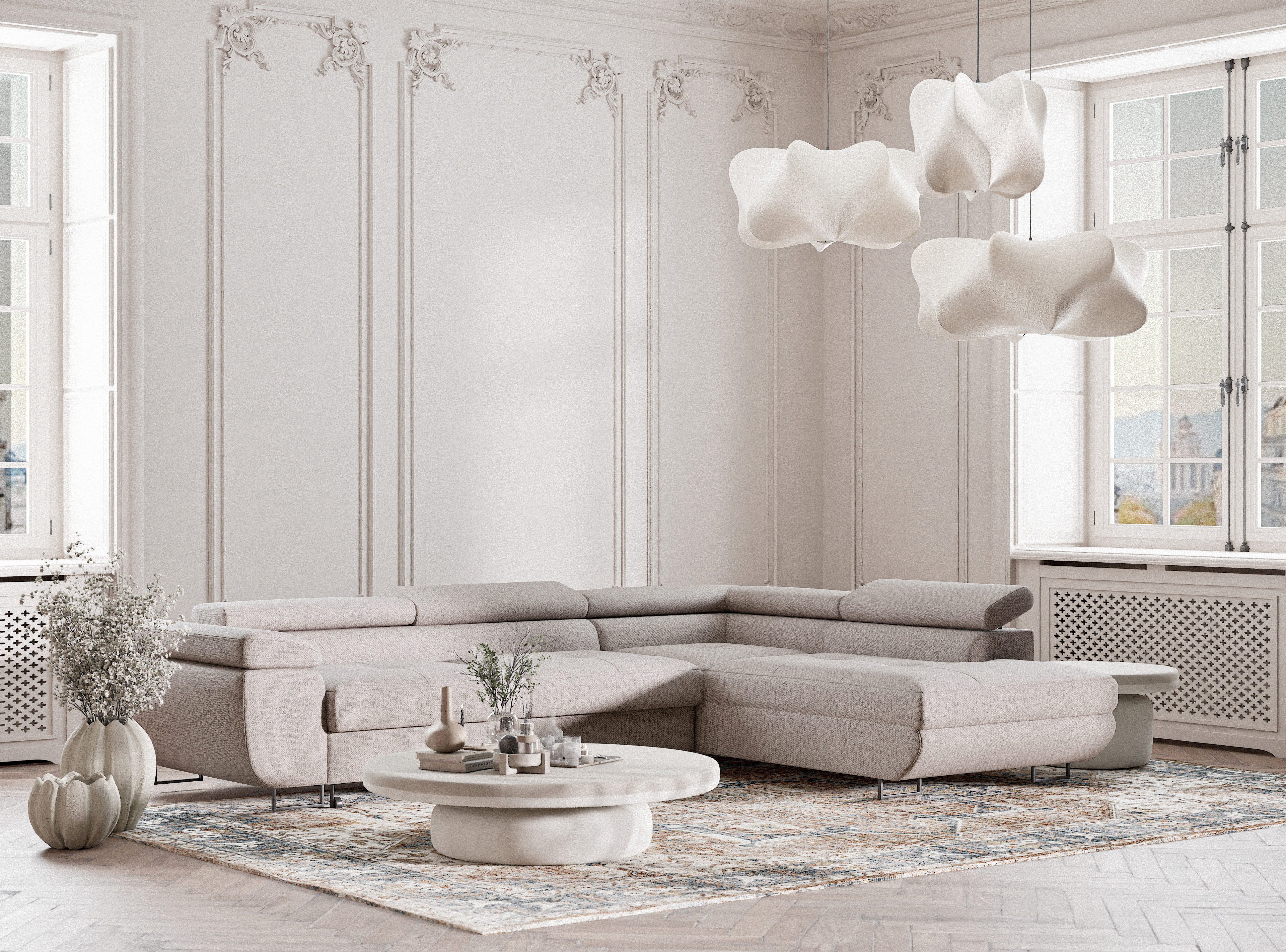 Maison de Rêve Ecksofa Concord mit Schlaffunktion, L-Form Ecksofa mit Bettkasten, Eckcouch, Liegefläche 130x200 cm