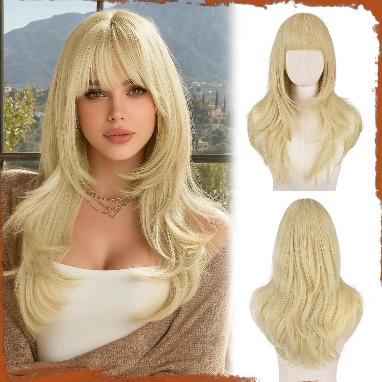 LuxusKollektion Kunsthaarperücke Perücke Frauen Pony Fransen 60cm Haar Faser Halloween Party Hellblond
