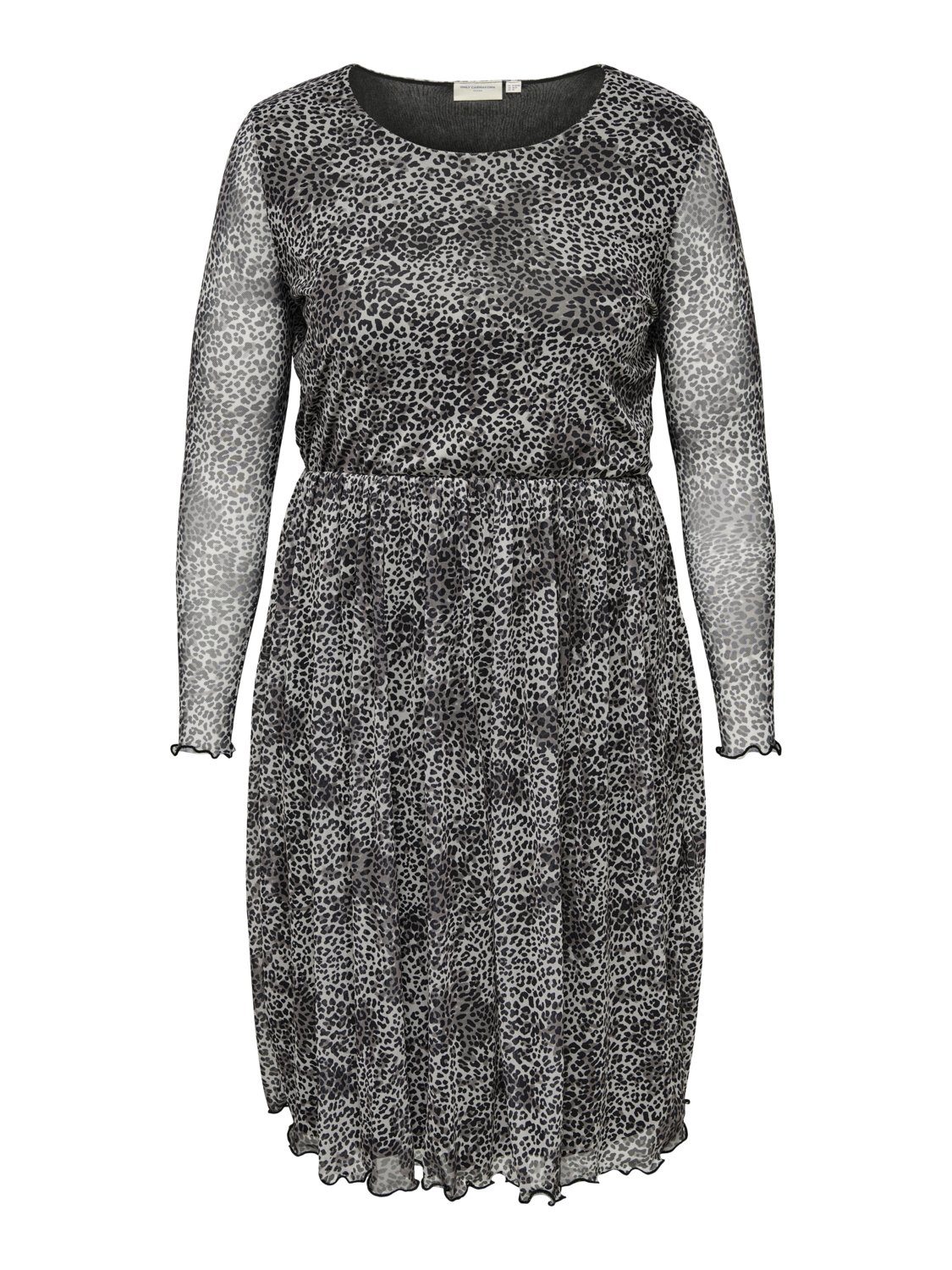 ONLY CARMAKOMA Shirtkleid Langarm Leo Mesh Kleid Plus Size Übergrößen CARDINE (knielang) 4275 in Schwarz | Sommerkleider