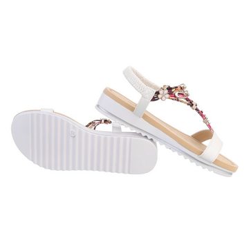 Ital-Design Damen Freizeit Riemchensandalette Keilabsatz/Wedge Keilsandaletten in Weiß