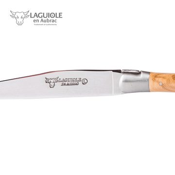 Laguiole en Aubrac Steakmesser 4er Set Steak Messer Olivenholz (4 Stück), original mit Zertifikat und Holzbox, Handarbeit