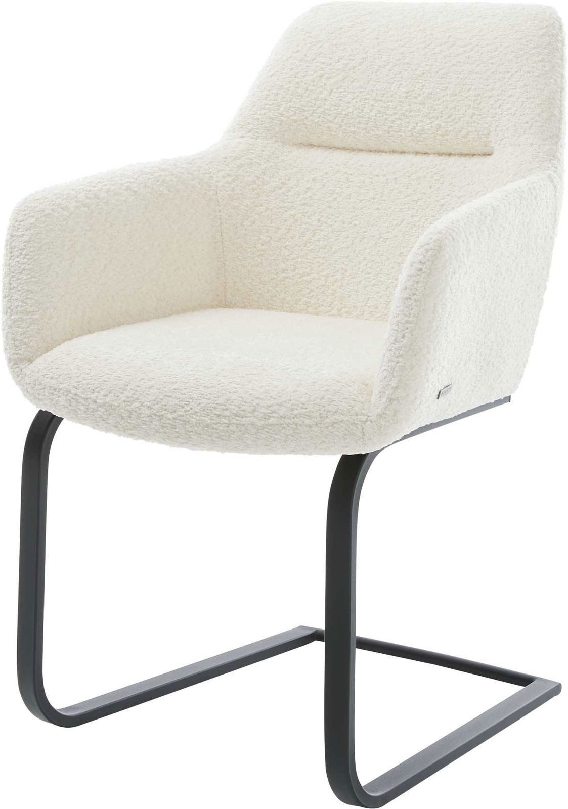 DELIFE Polsterstuhl Pejo-Flex, Freischwinger flach Schwarz Bouclé Weiß Taschenfederkern