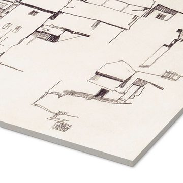 Posterlounge Acrylglasbild Egon Schiele, Alte Häuser in Krumau, Wohnzimmer Minimalistisch Illustration