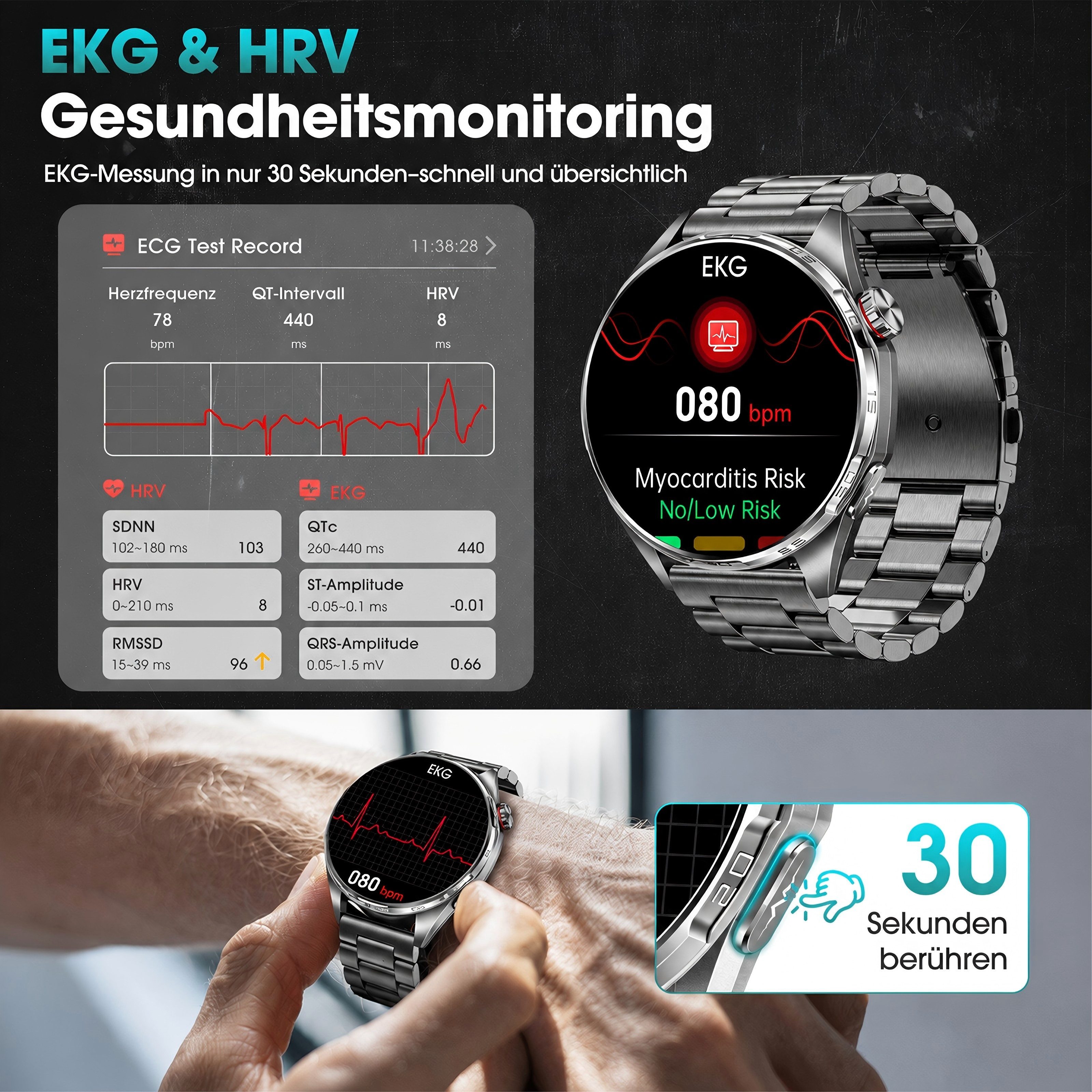 SWGOTA 2026 Neue Smartwatch Herren Damen mit EKG+PPG/Blutdruck/HRV-Analyse Smartwatch 1,74" AMOLED, Fitnessuhr IP68+5ATM und Bluetooth 5.4, mit SpO2/Puls/Schlafmonitor & SOS-Notruf für iOS & Android