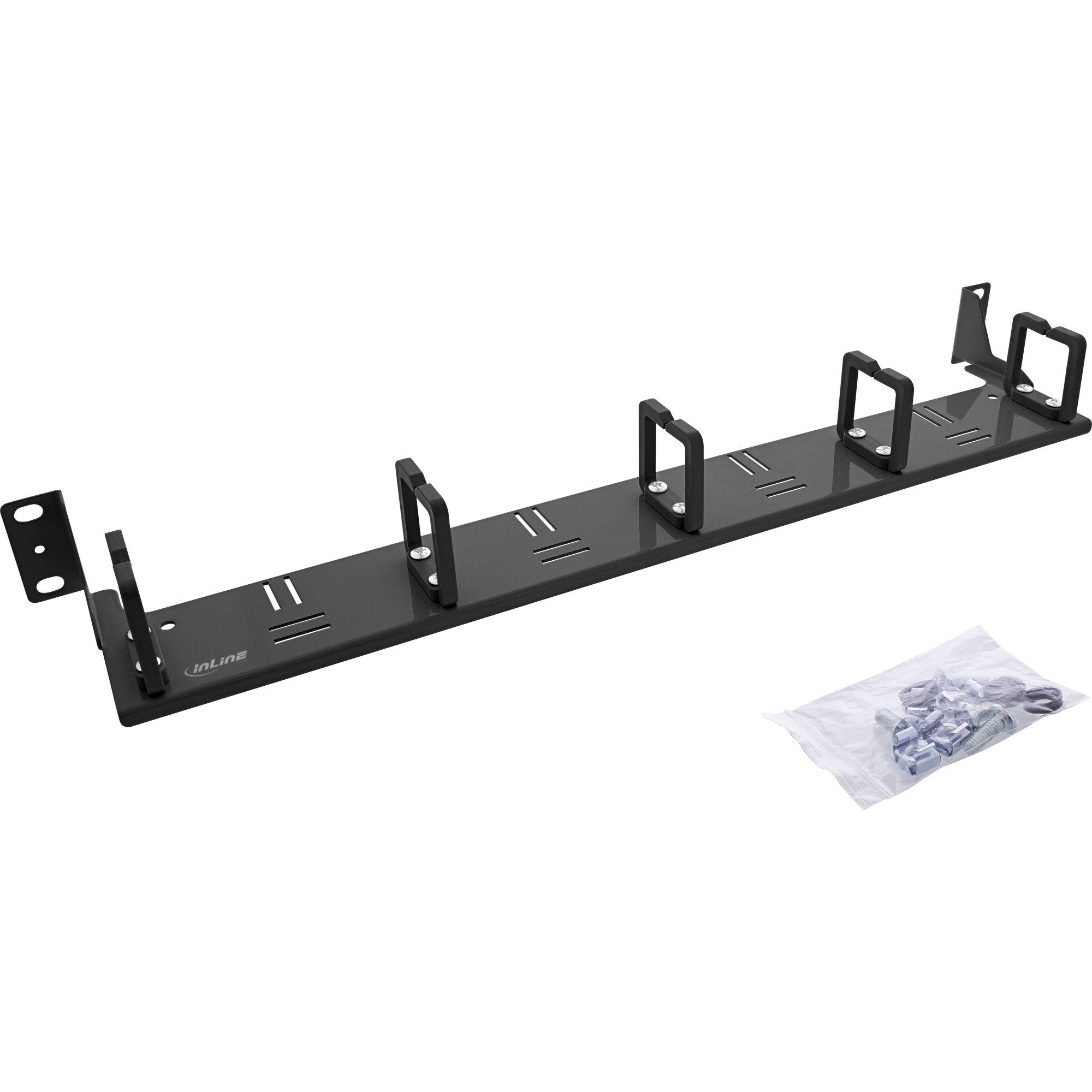 PC-Gehäuse 19" Kabelführungspanel 5 Kunststoffbügel horizontal, RAL 9005, schwarz