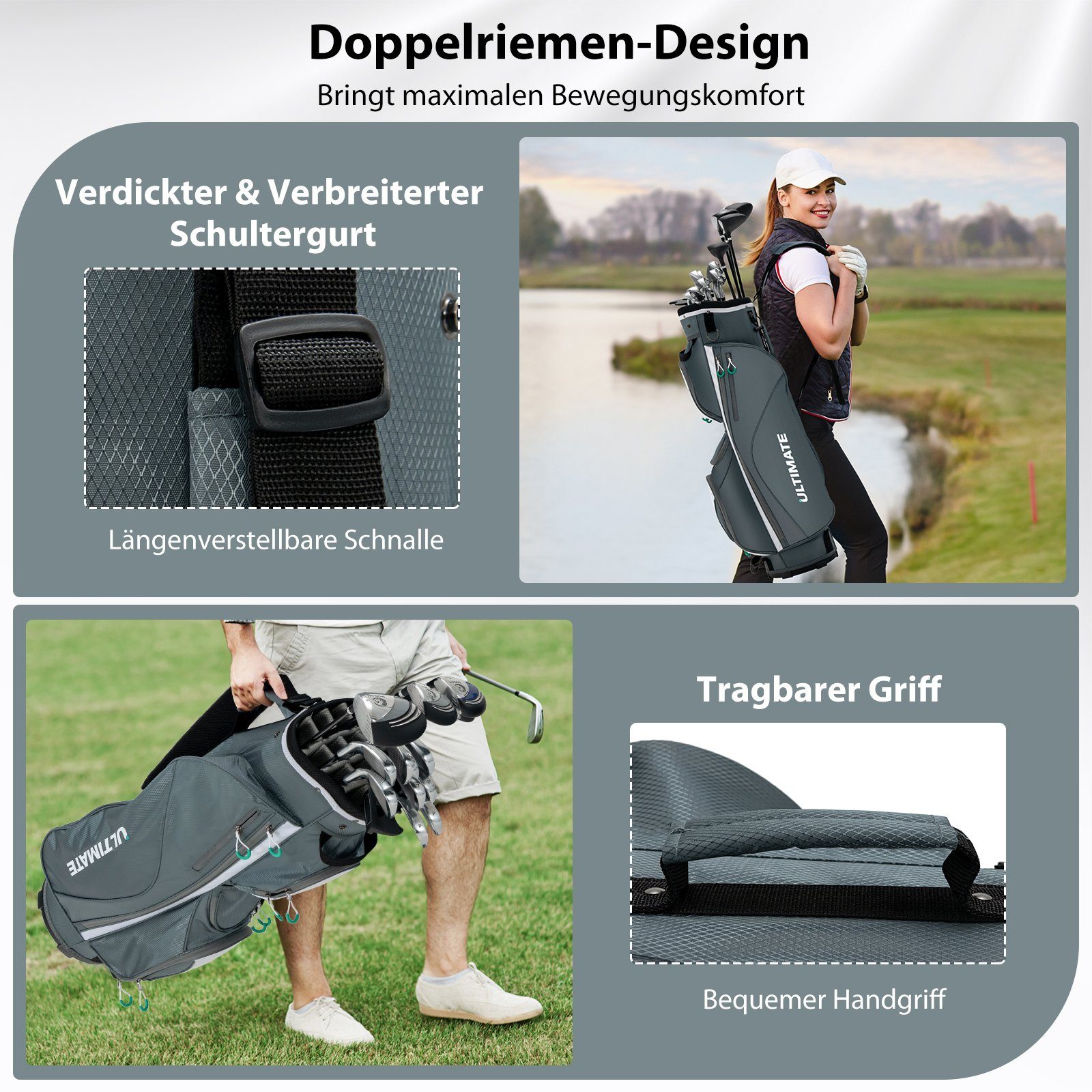 COSTWAY Golftrolley + Golfbag, mit Regenhaube, Tragegriffe & Schultergurt