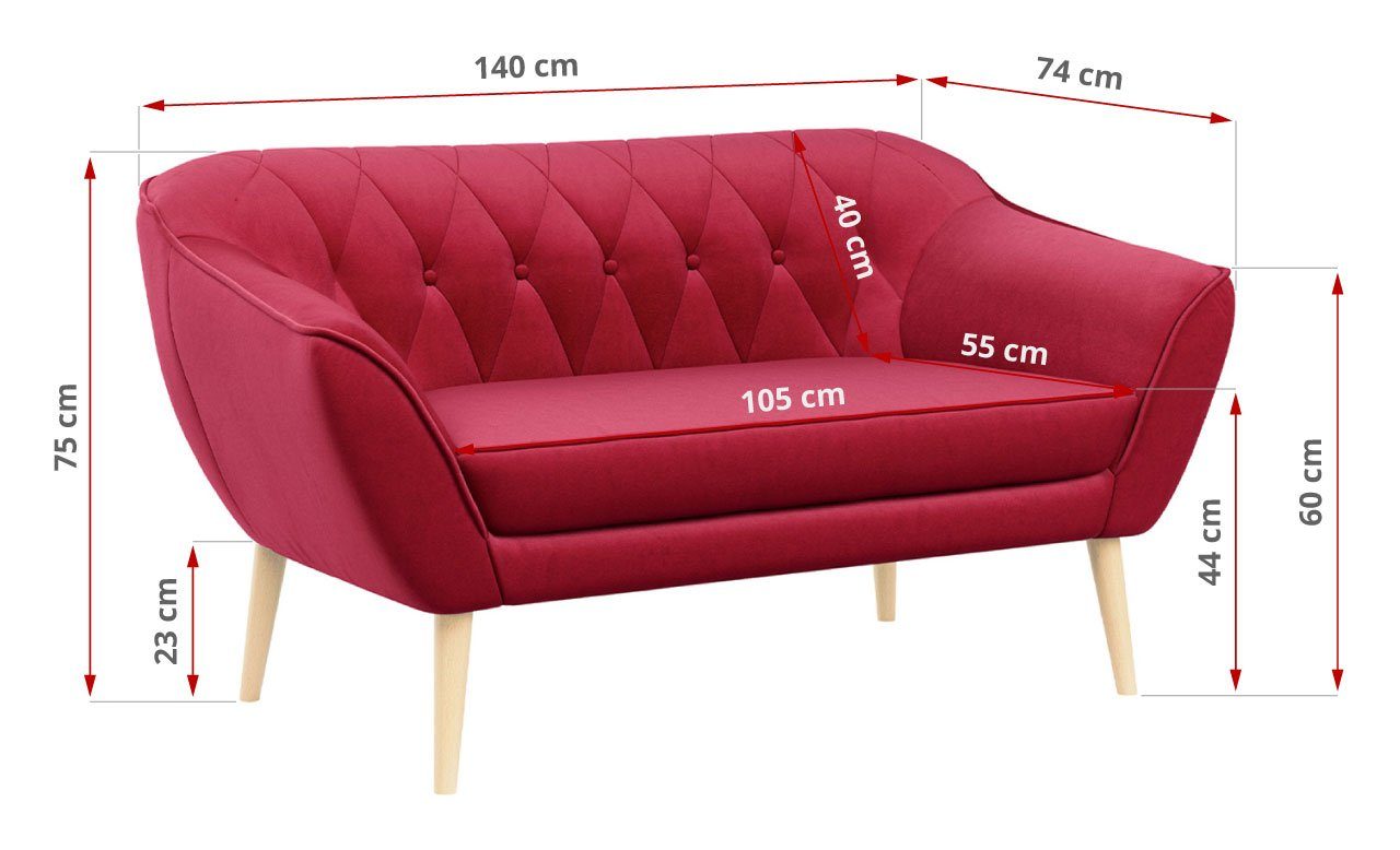 Sofa Skandinavischer PIRS-2 Polsterung, MKS Holzbeine MÖBEL Sitzer, Gesteppte Stil,