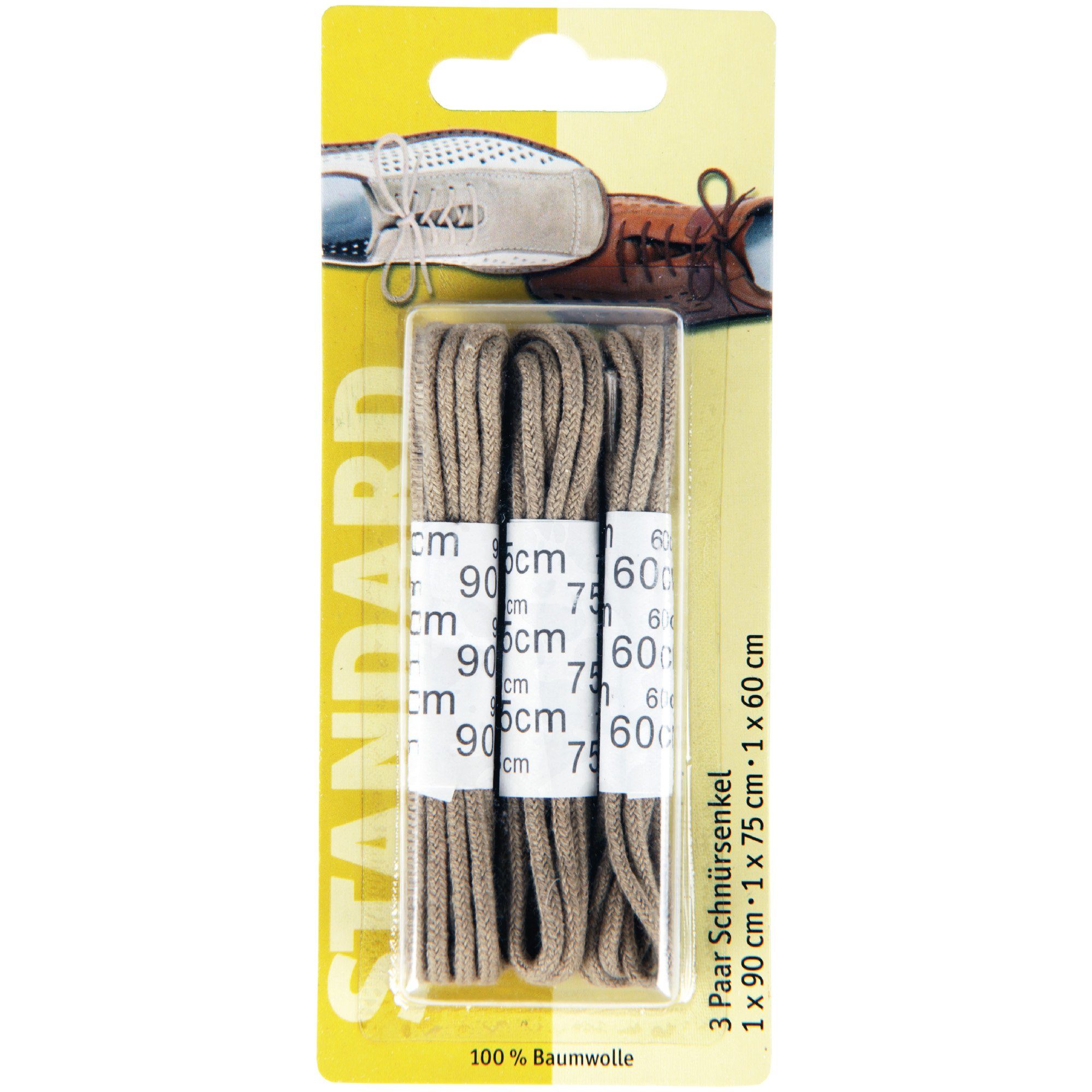 Bestgoodies Schnürsenkel Standart, Allrounder-Senkel für jede Situation o. Anlass, 3er-Set 60cm/75cm/90cm