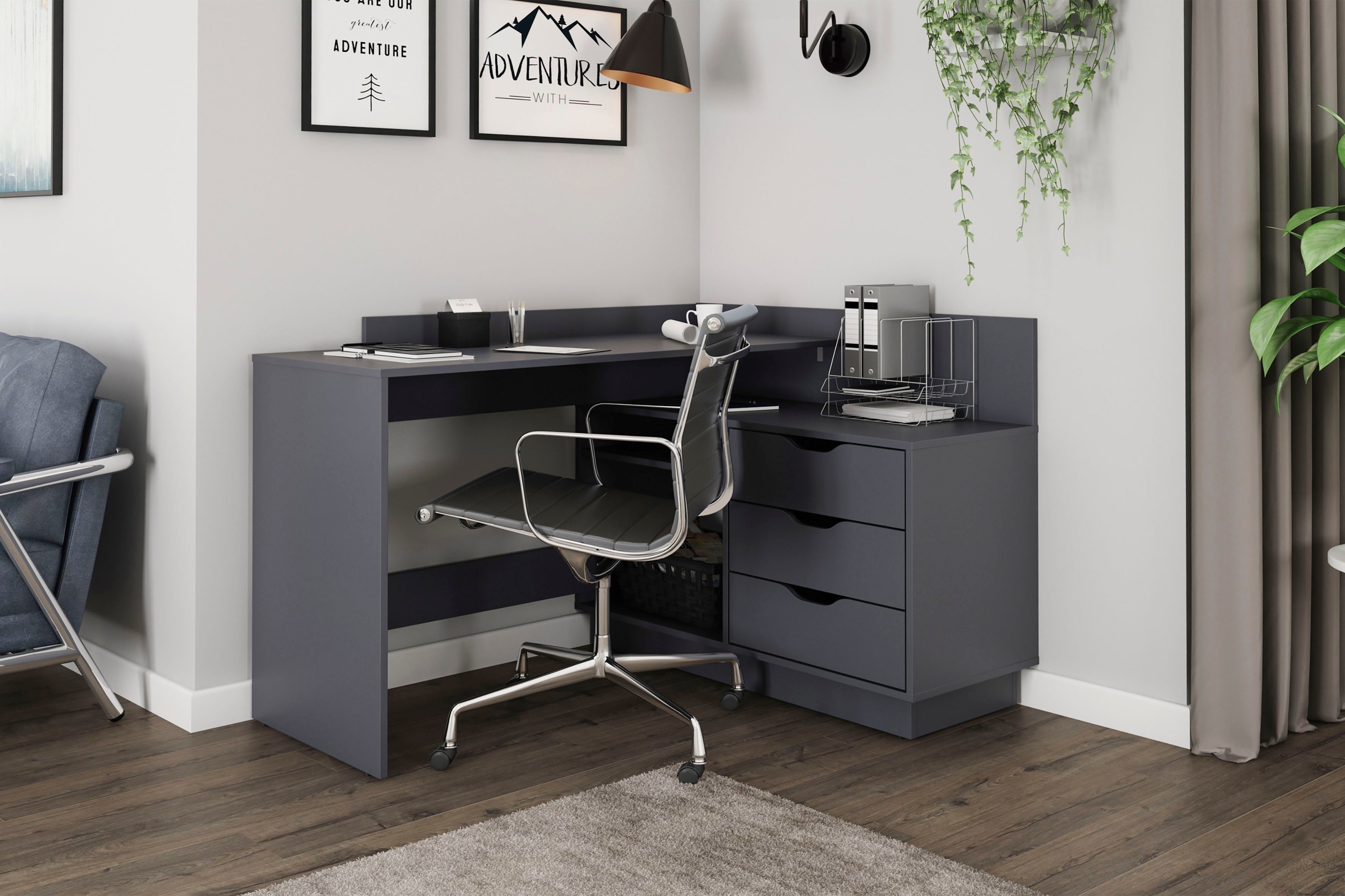 byLIVING Eckschreibtisch Bern, mit viel Stauraum, Breite 129 cm, rechts ode günstig online kaufen