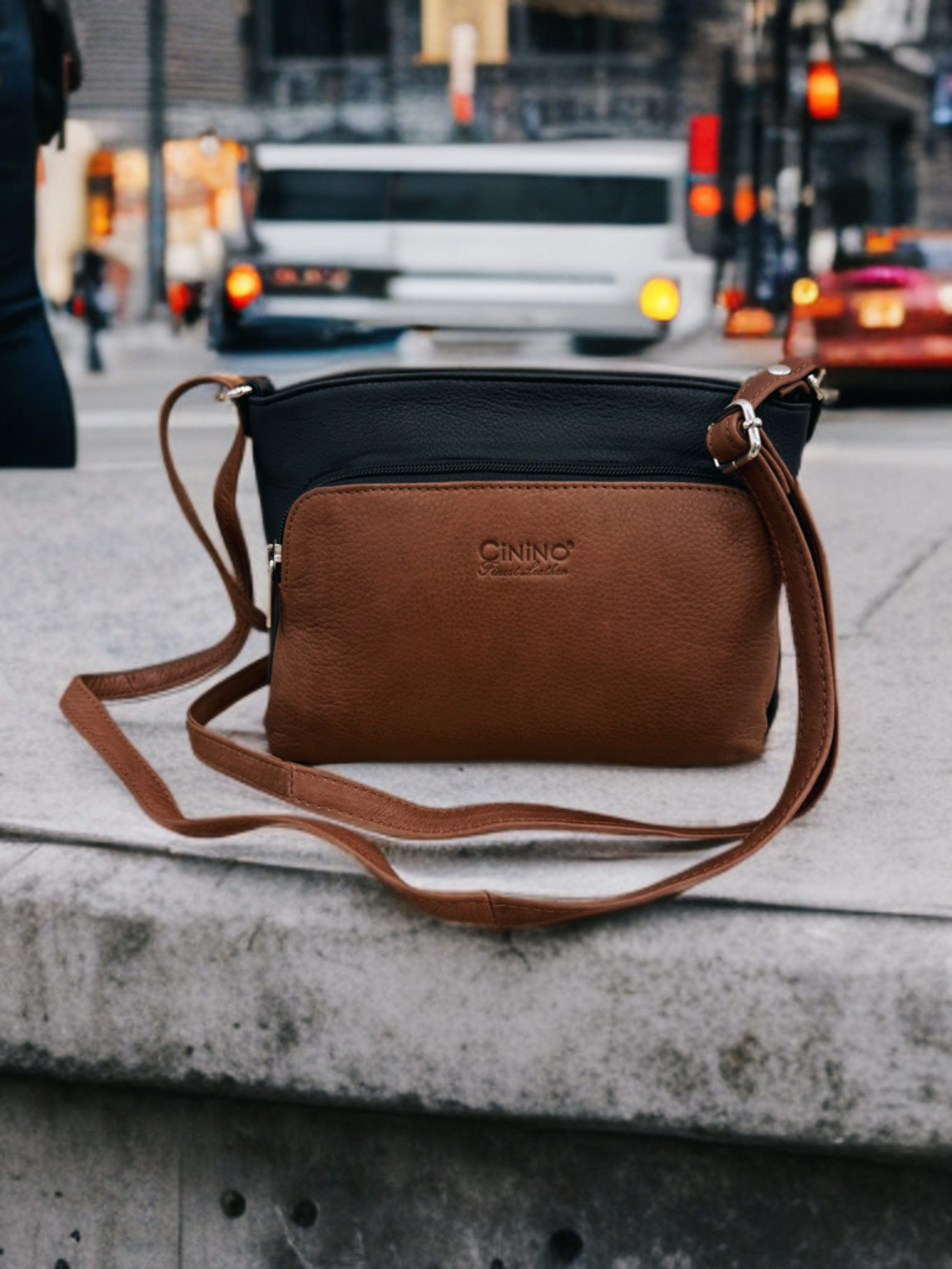 Cinino Handtasche C6071, Ledertasche Umhängetasche