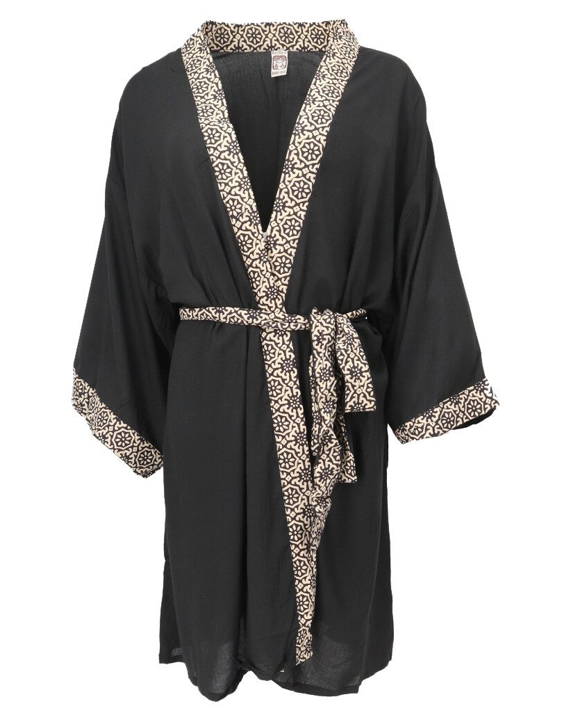 Guru-Shop Kimono Kurzer Kimono, Boho Kimonomantel - schwarz, alternative Be günstig online kaufen