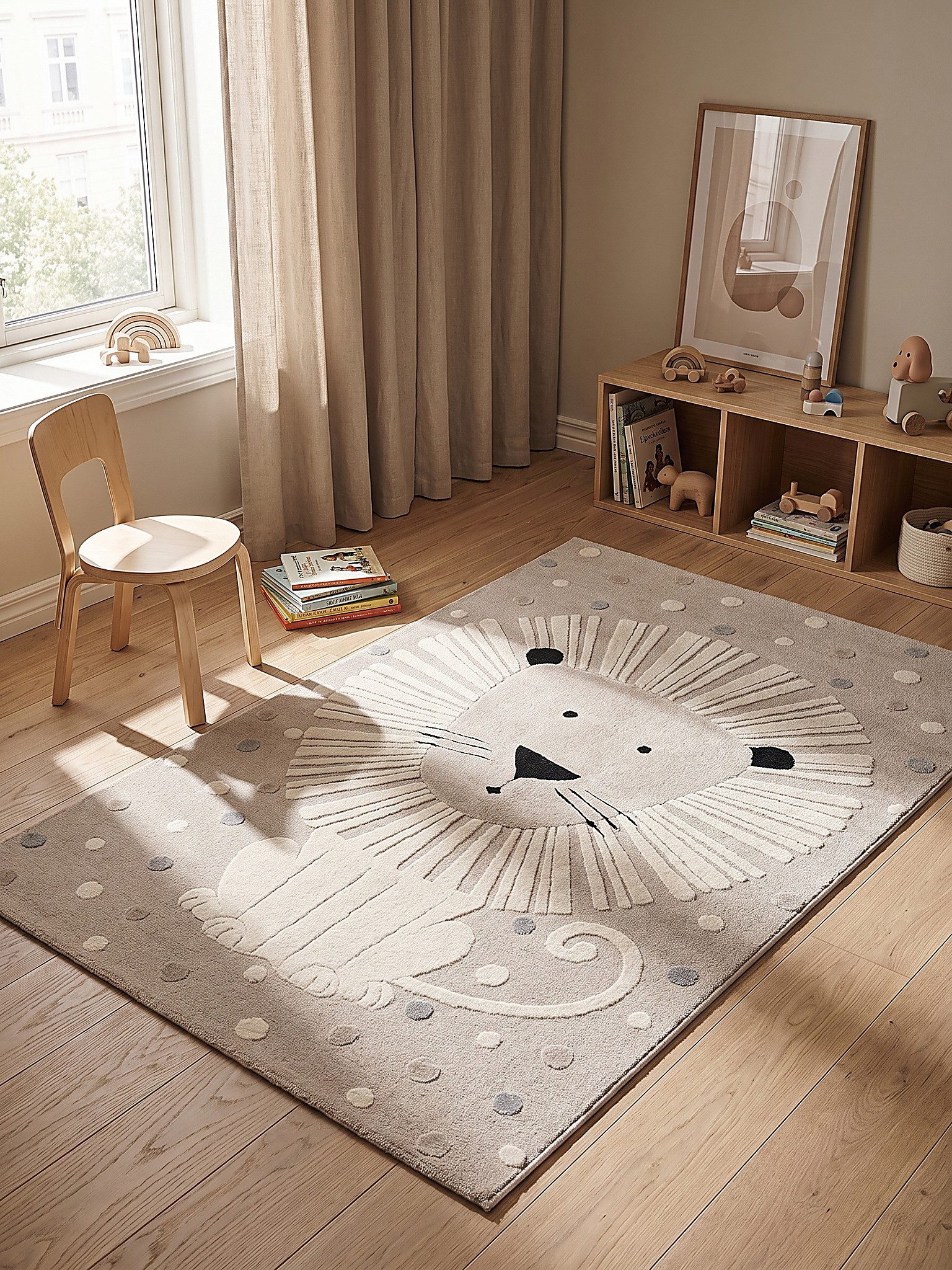 KADIMA DESIGN Kinderteppich VELT Kinderteppich Beige 80x150 Polypropylen Kurzflor Kinderzimmer, Läufer, Höhe: 16 mm, Saugroboter-geeignet, …