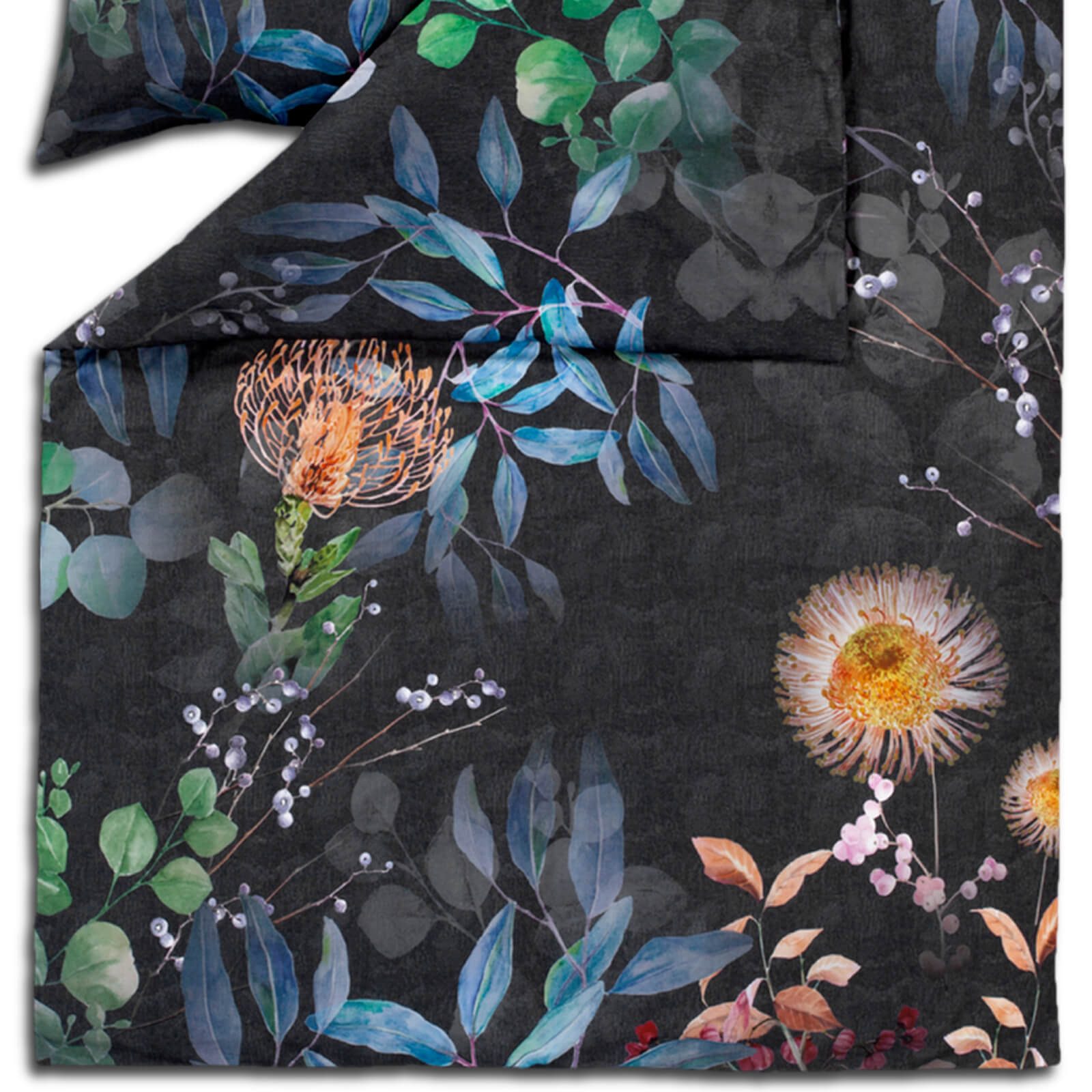 Estella Bettwäsche Midnight 4749 985 Multi, Mako-Satin, 2 teilig, Äste, Zweige, Blätter